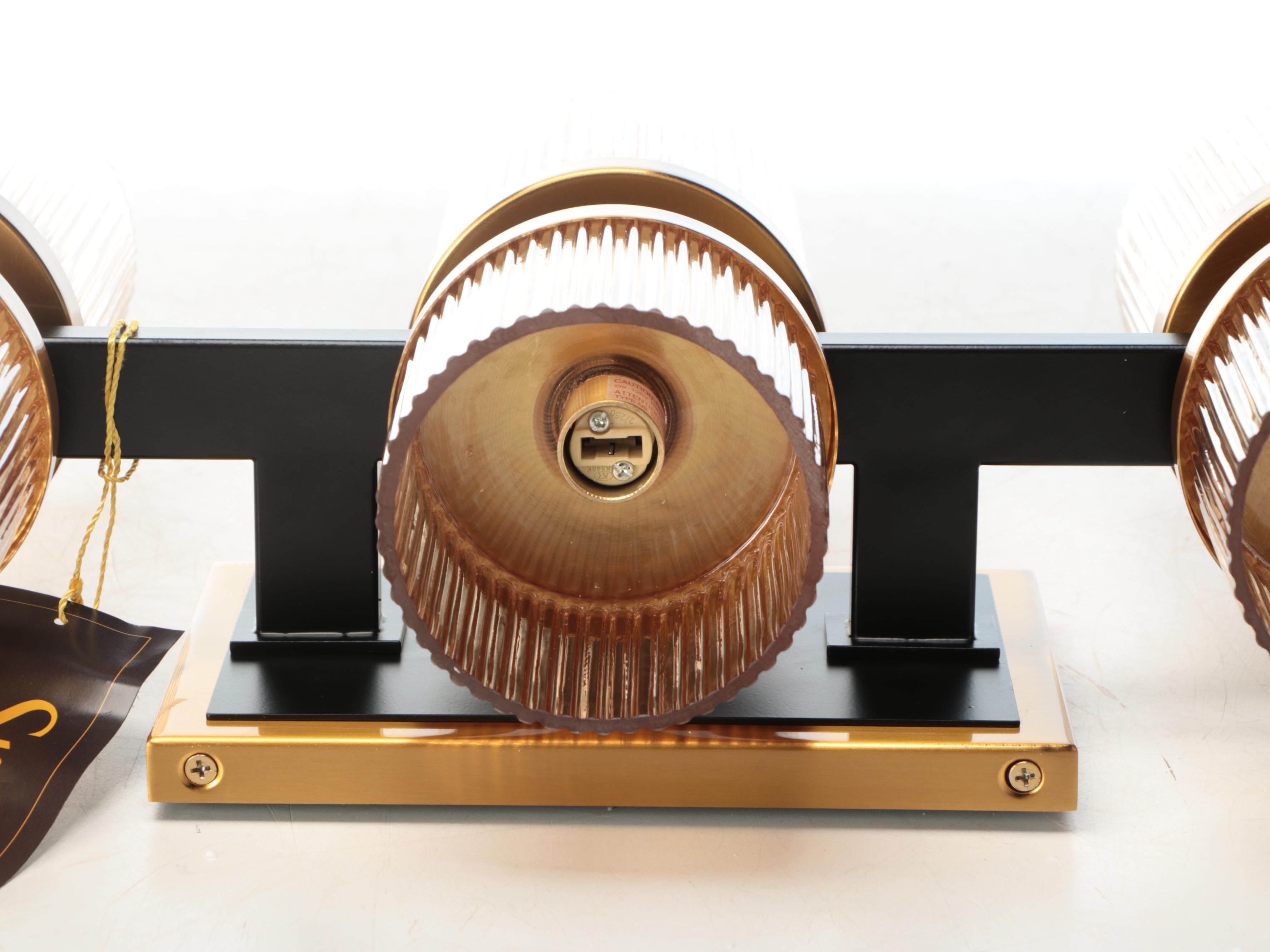 Pair of Stiffel "Palais" Three-Light Wall Sconces with Ribbed Glass Sconces