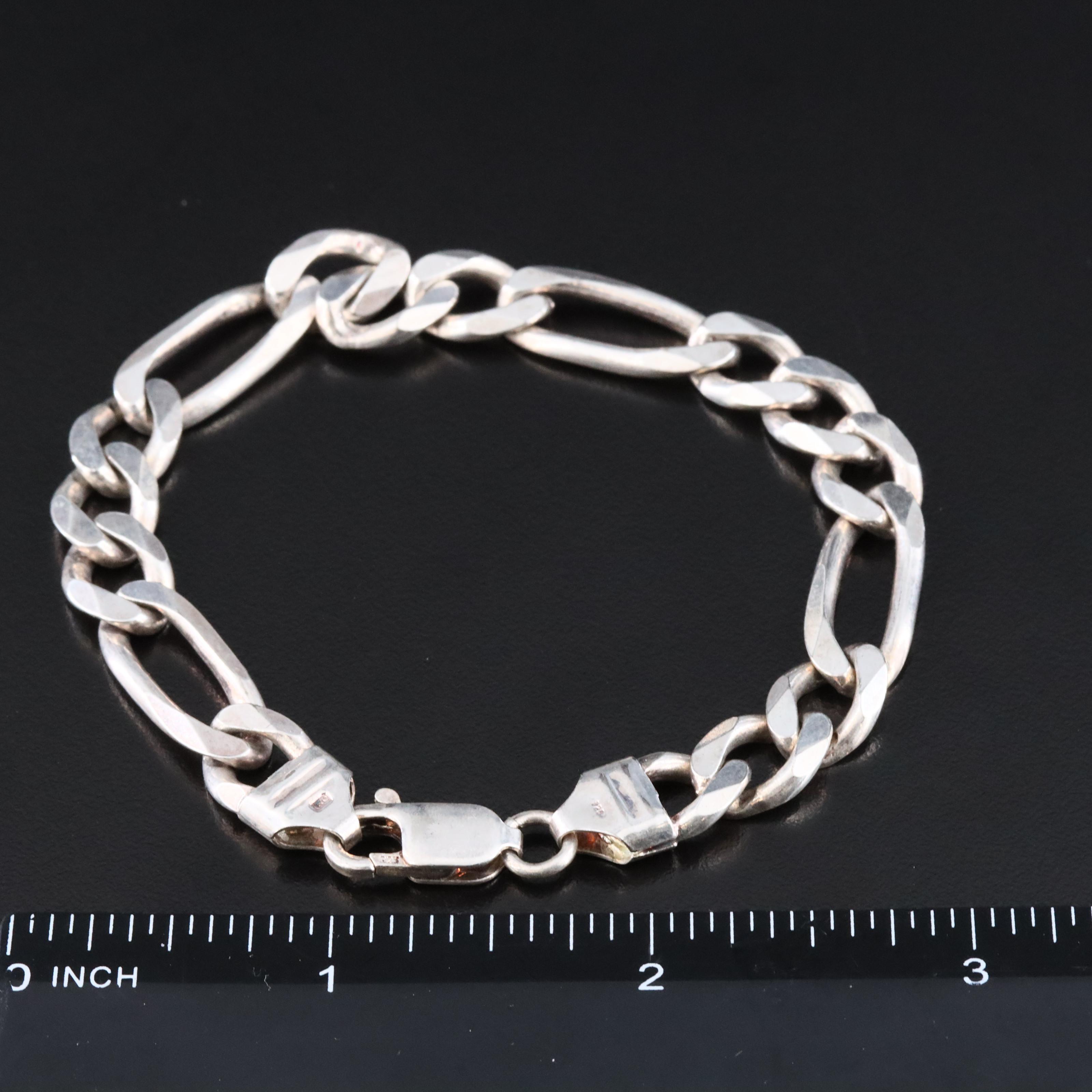 Sterling Figaro Chain, Turquoise and Malachite Bracelets