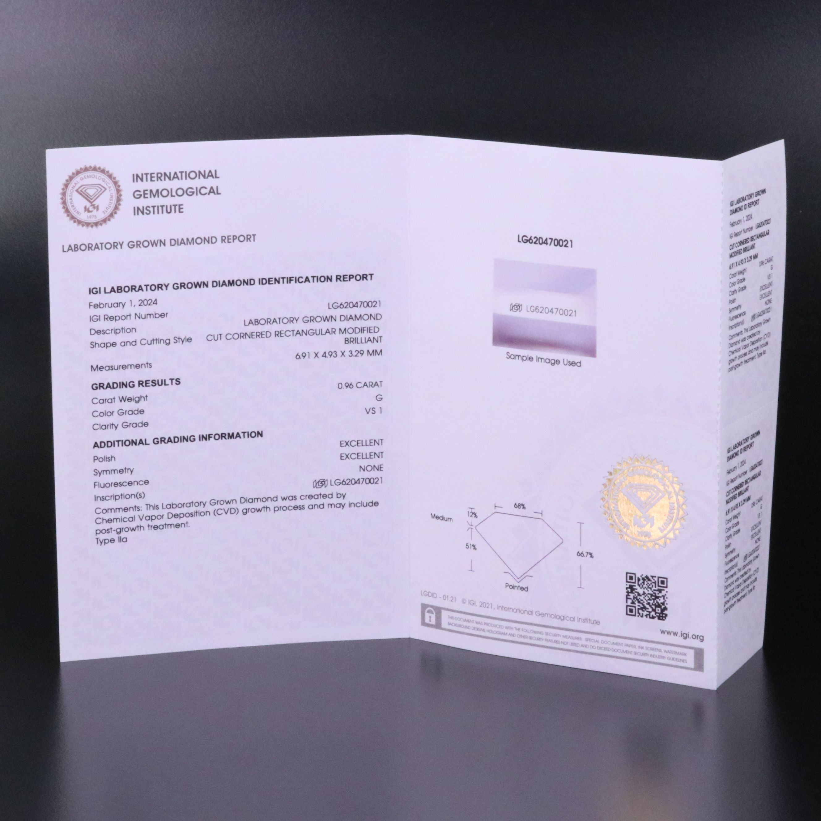 Loose 0.96 CT Lab Grown Diamond with IGI Report