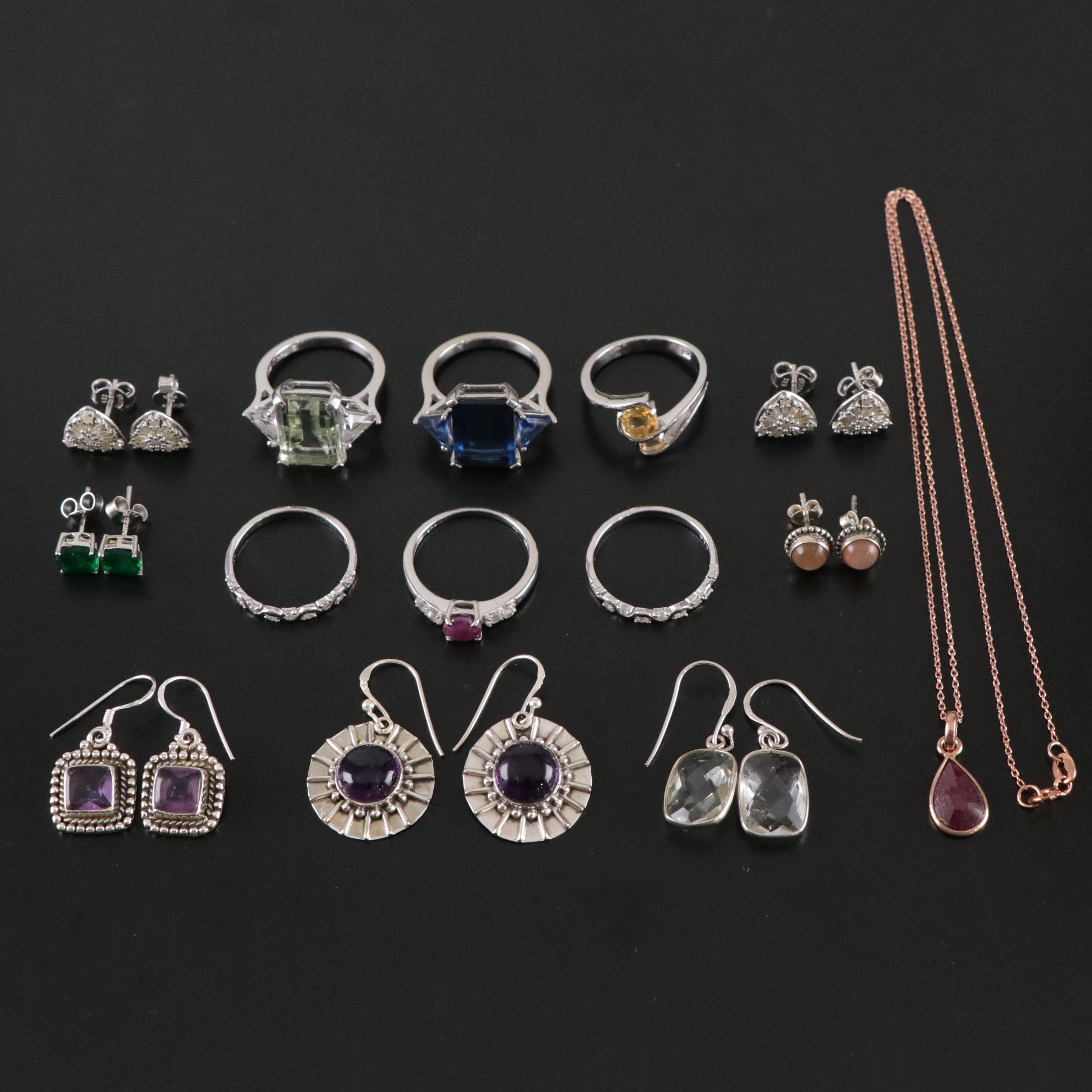 14 Assorted Sterling Silver Necklaces, Earrings and Pendants