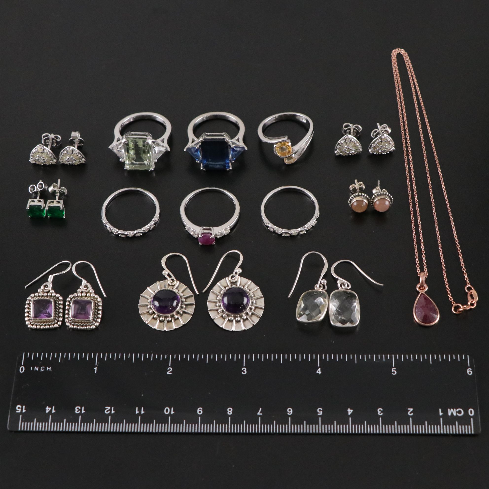 14 Assorted Sterling Silver Necklaces, Earrings and Pendants