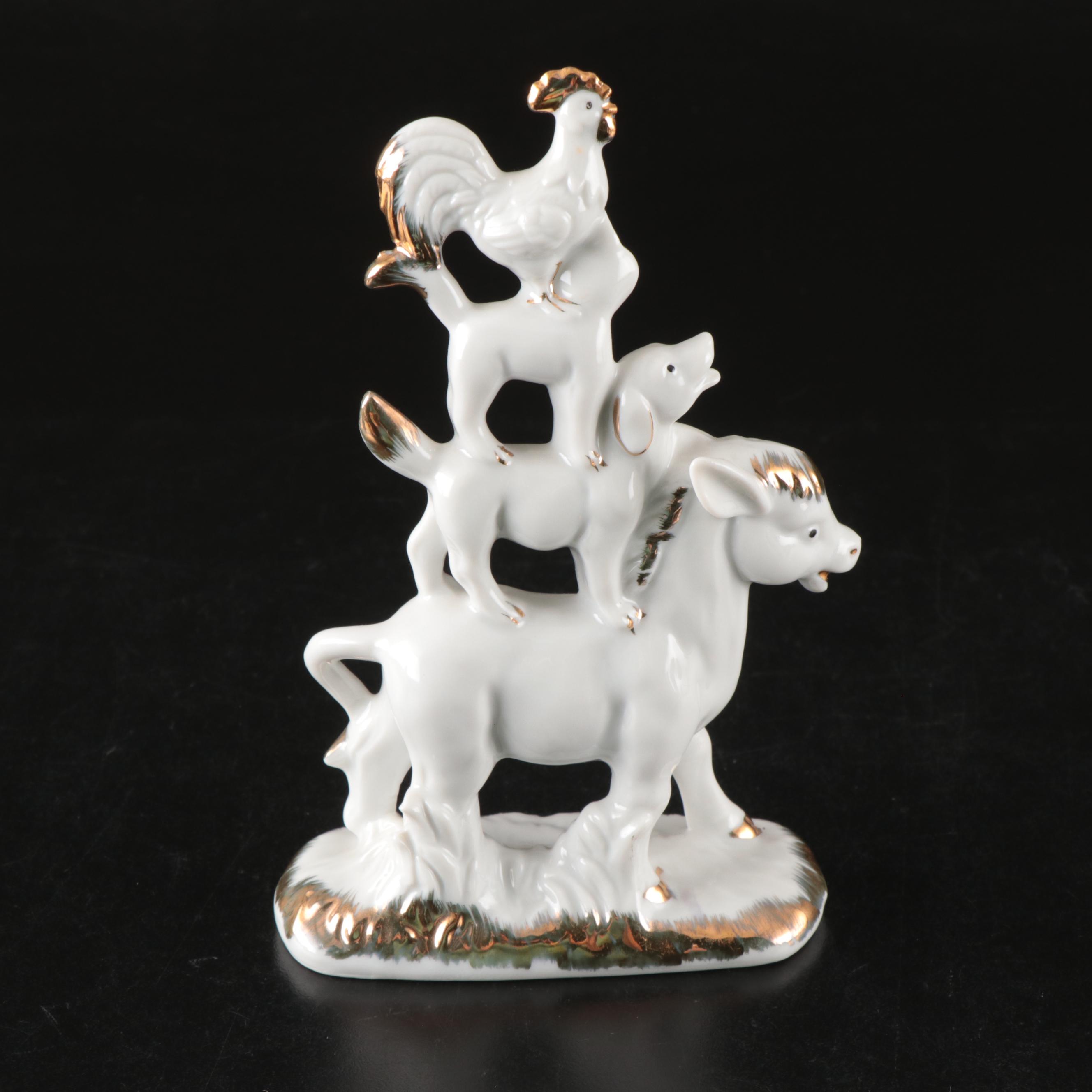 Porcelain "Goldfinch" Figure with McCoy Creamer and Other Décor