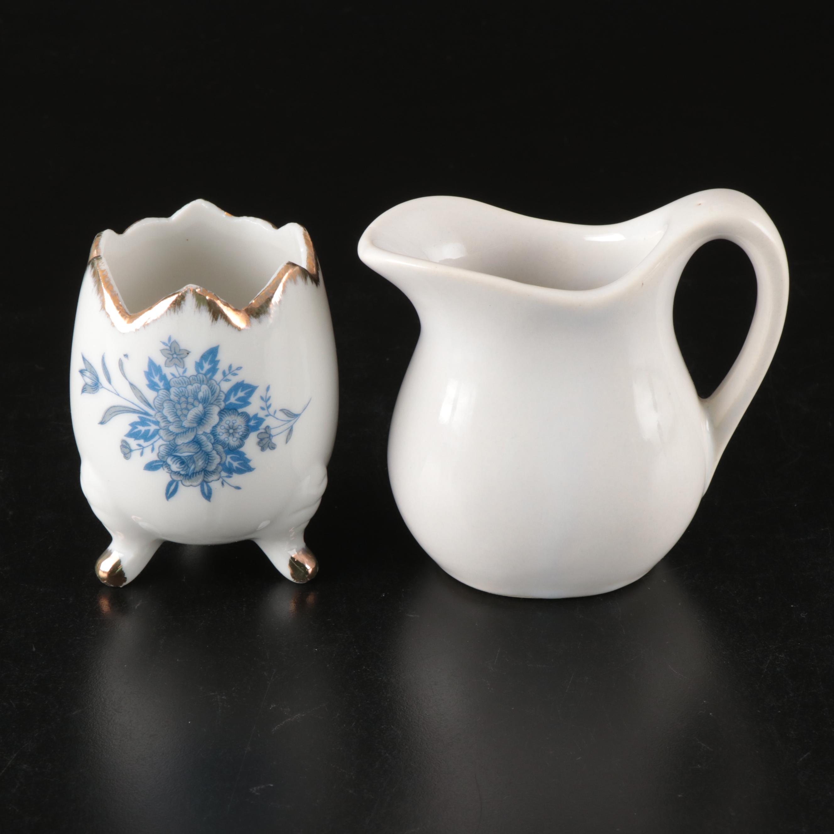 Porcelain "Goldfinch" Figure with McCoy Creamer and Other Décor