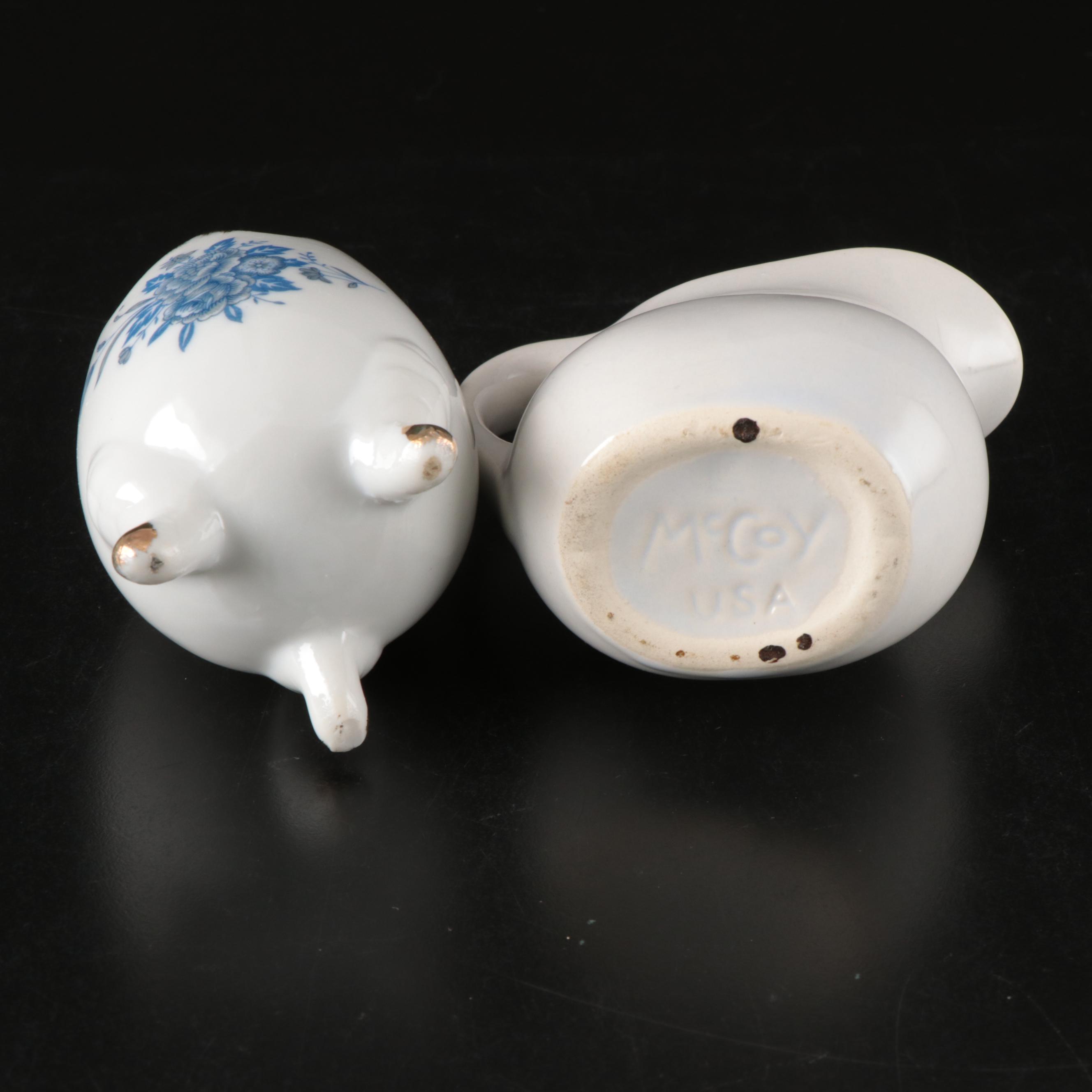 Porcelain "Goldfinch" Figure with McCoy Creamer and Other Décor