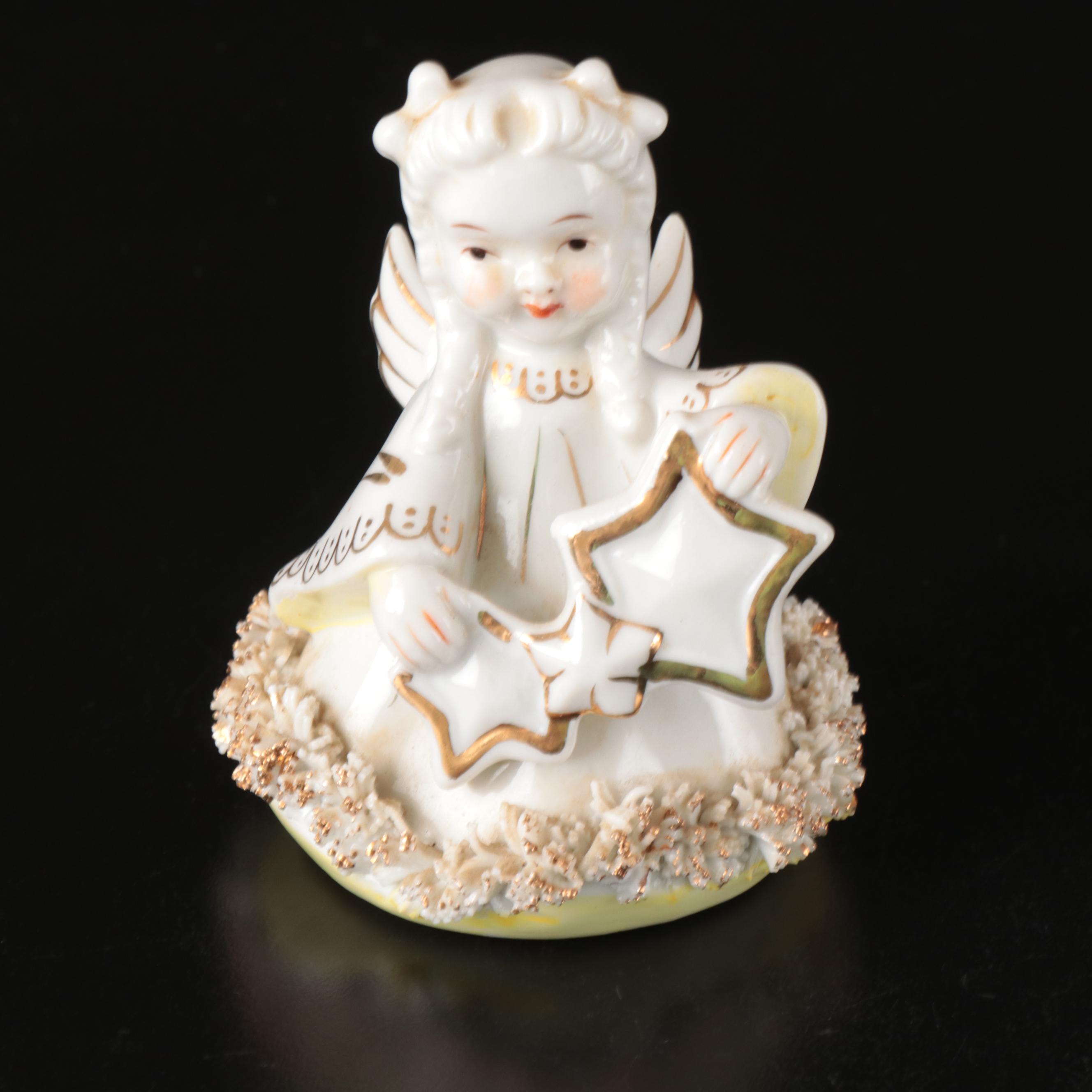 Porcelain "Goldfinch" Figure with McCoy Creamer and Other Décor