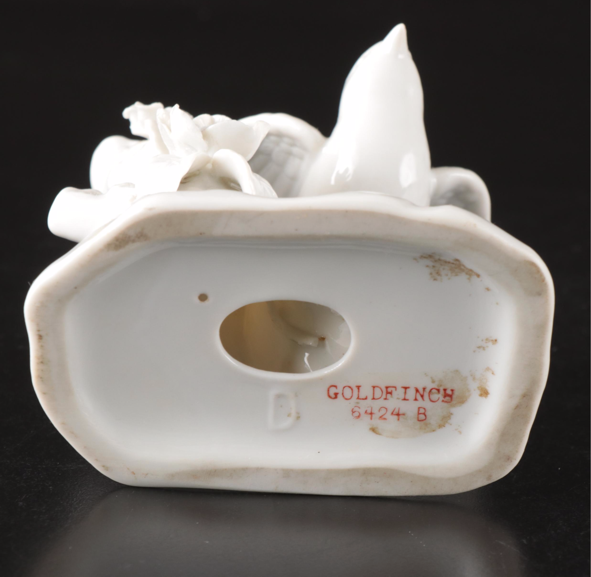 Porcelain "Goldfinch" Figure with McCoy Creamer and Other Décor