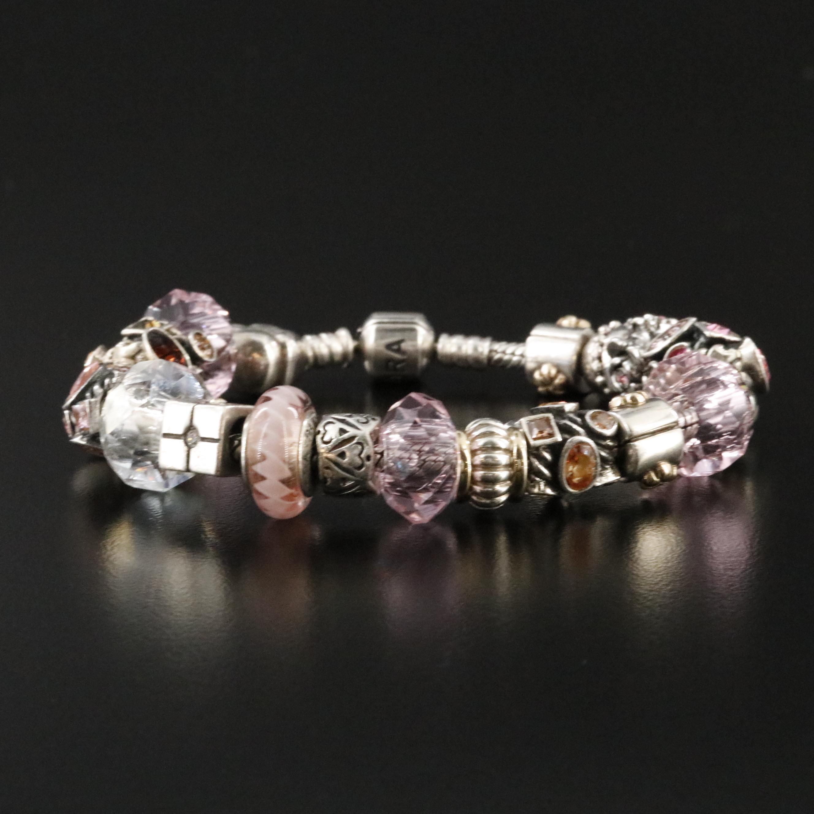 Pandora Sterling Bracelet with Bead Charms