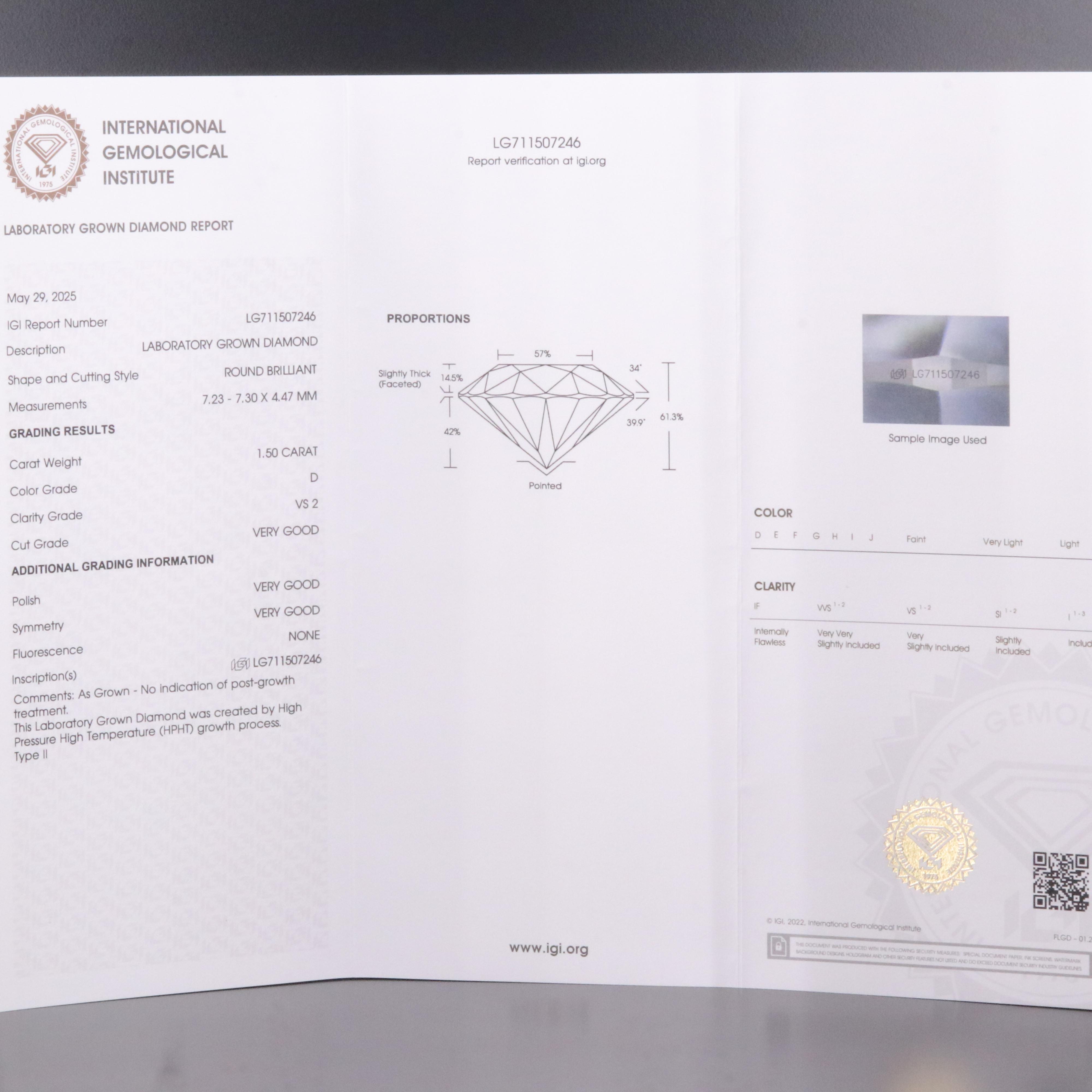 Loose 1.50 CT Lab Grown Diamond with IGI Report