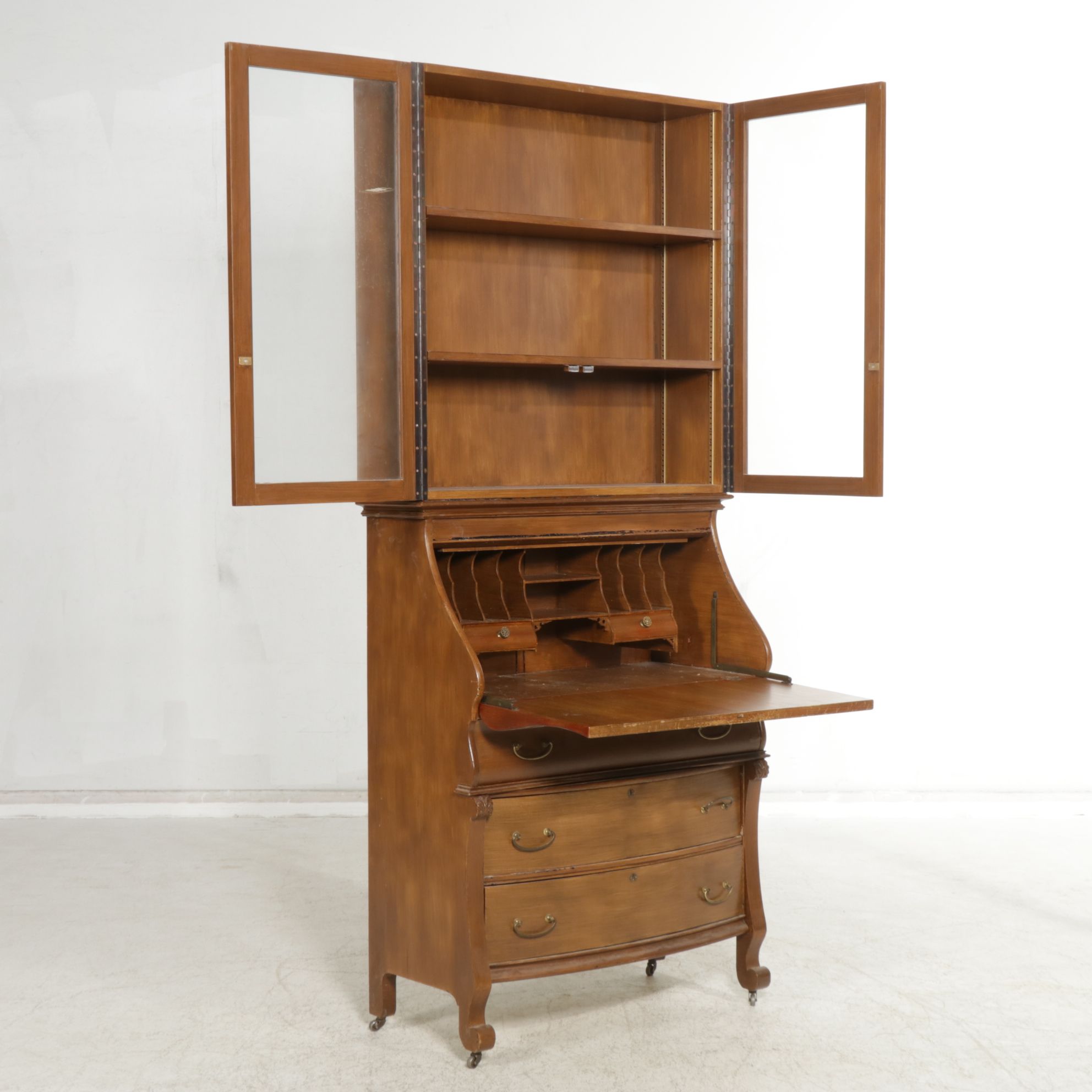 Paint-Finished Fall-Front Desk with Matching Bookcase