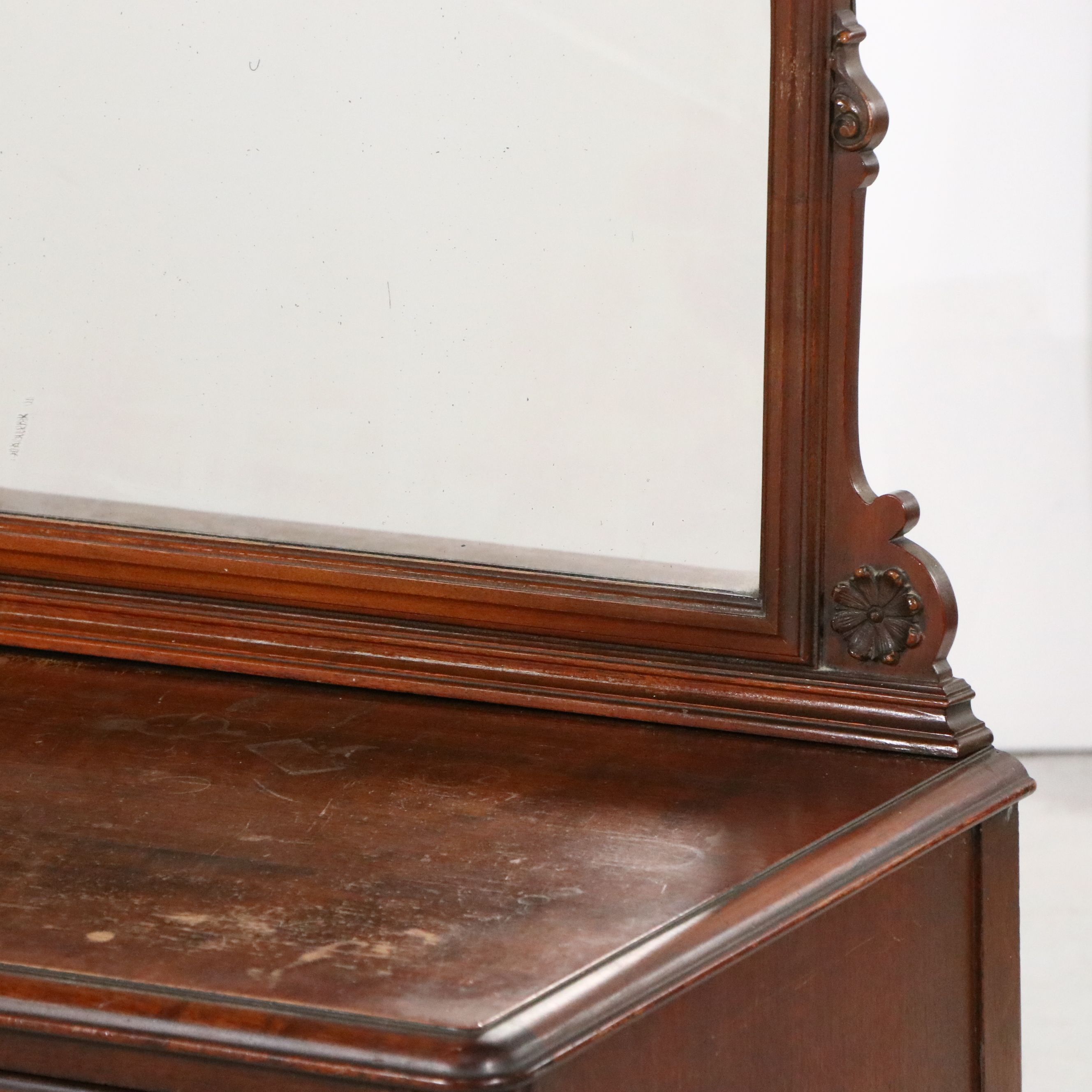 Al. Carlson Mfg. Co. Art Deco Walnut Vanity with Mirror, Early 20th Century