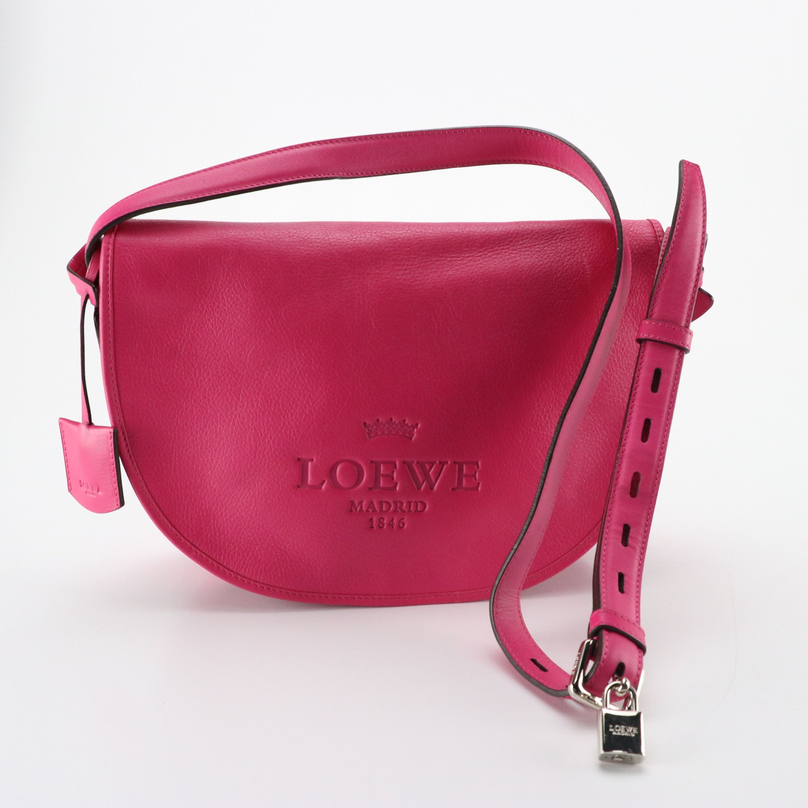 Loewe Pink Leather Heritage Messenger Shoulder Bag