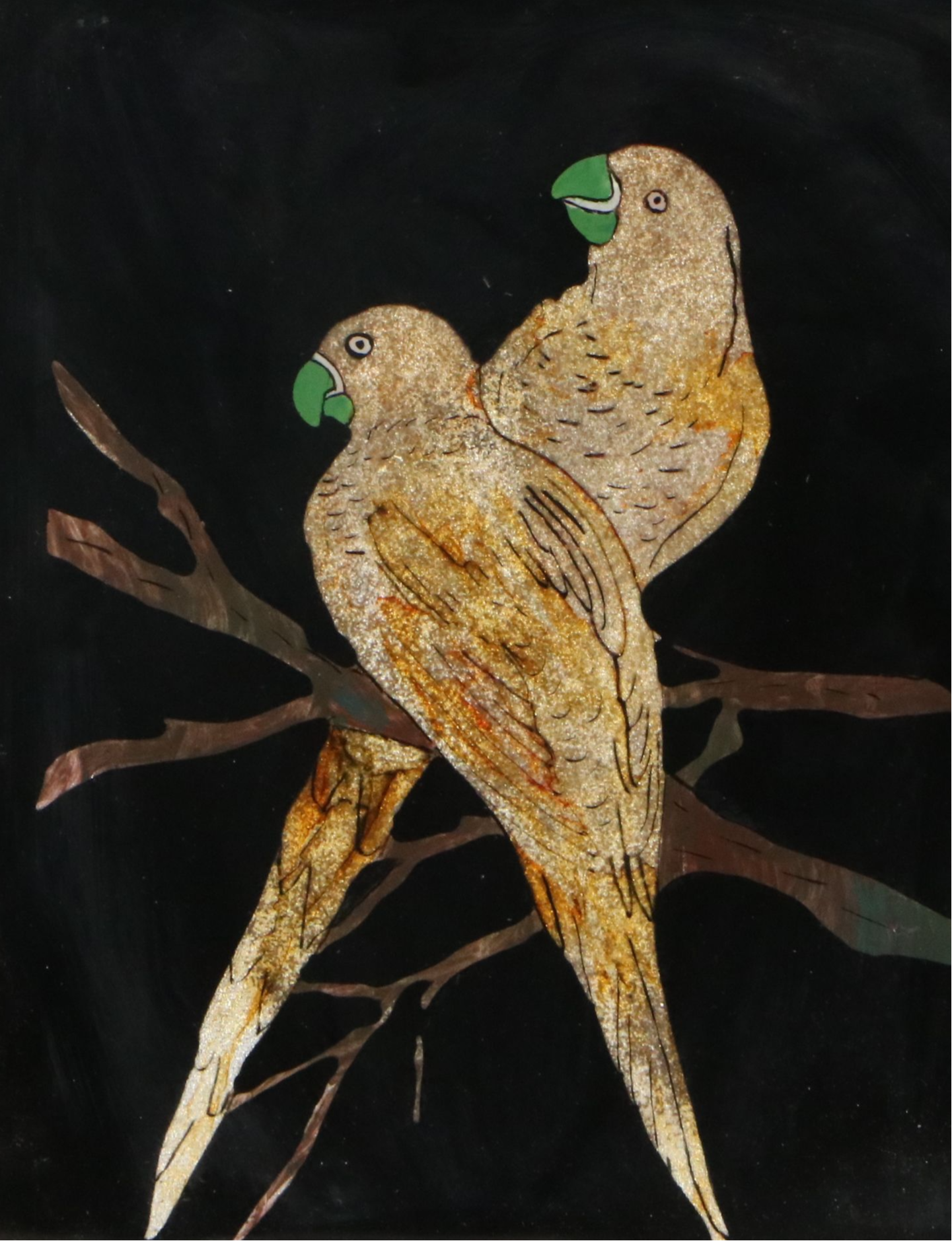 Gravel Art with Two Parakeets, Mid-20th Century