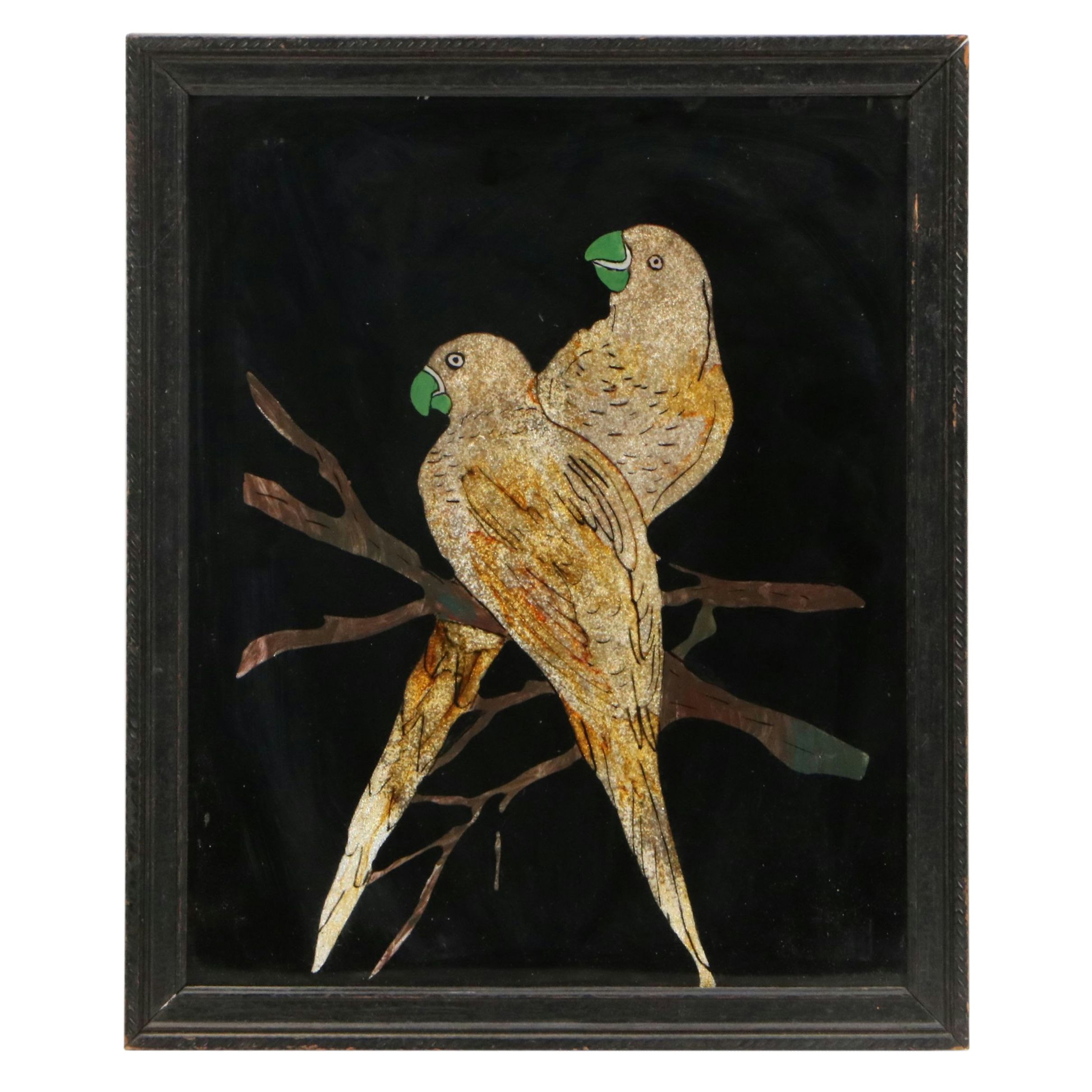 Gravel Art with Two Parakeets, Mid-20th Century