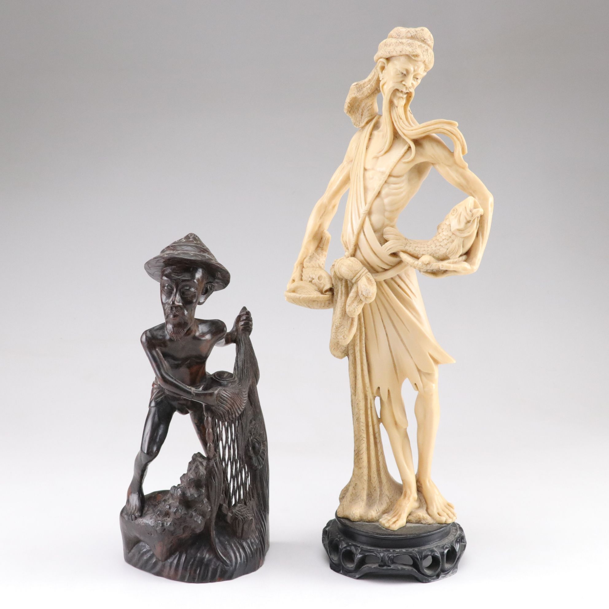 Pair of Chinese Fisherman Statues