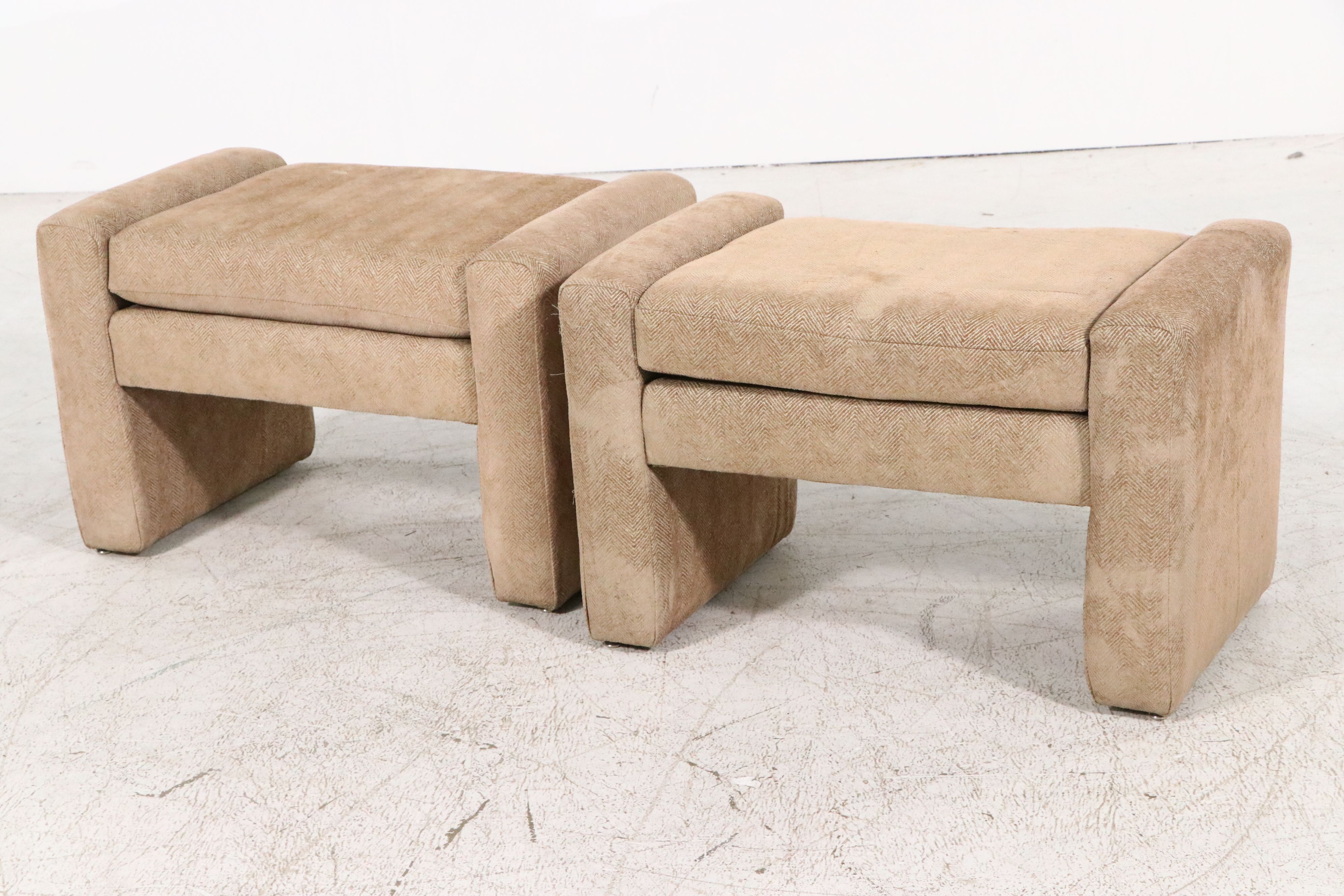 Pair of Fabric Upholstered Ottomans, Manner of Milo Baughman