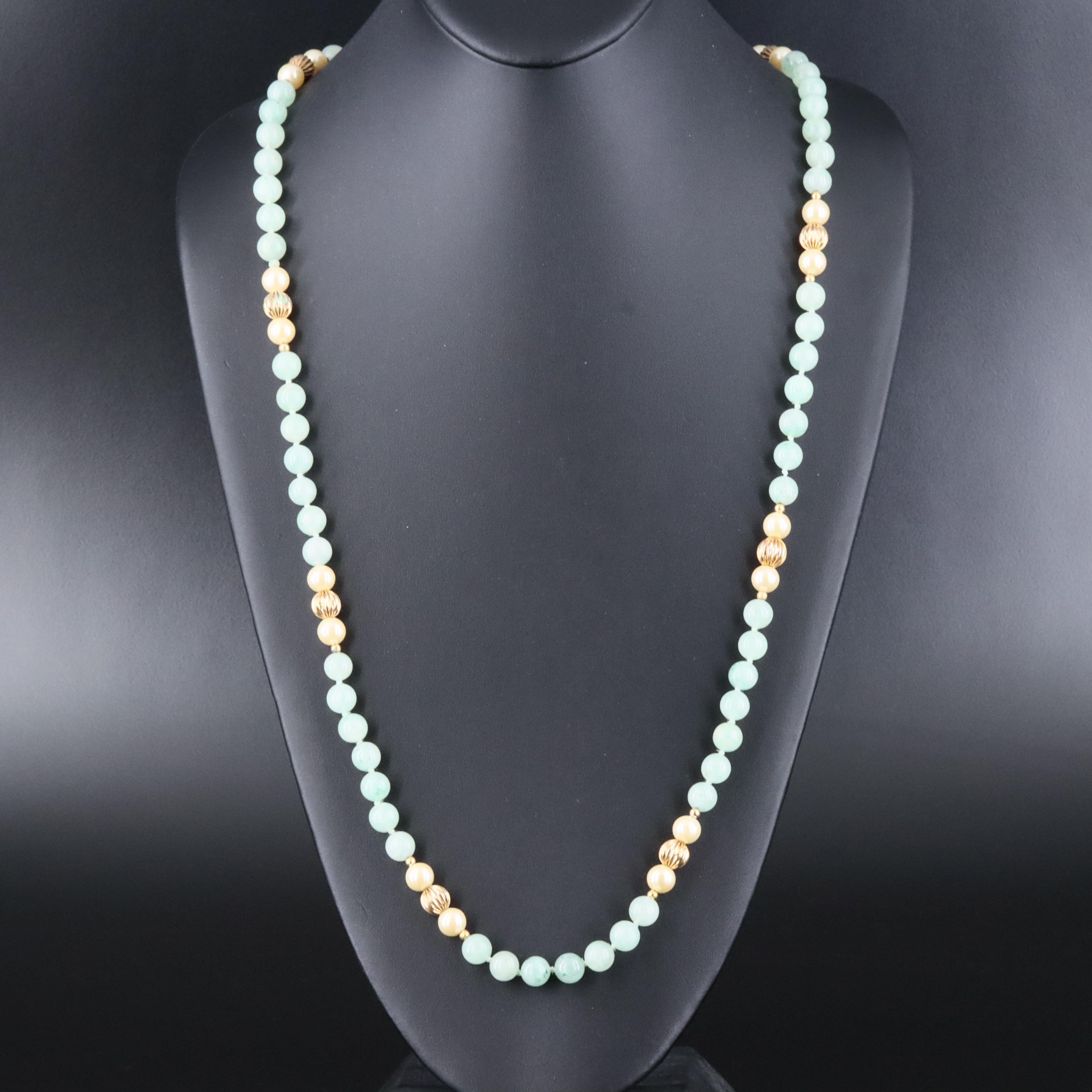Aventurine and Imitation Pearl Bead Necklace