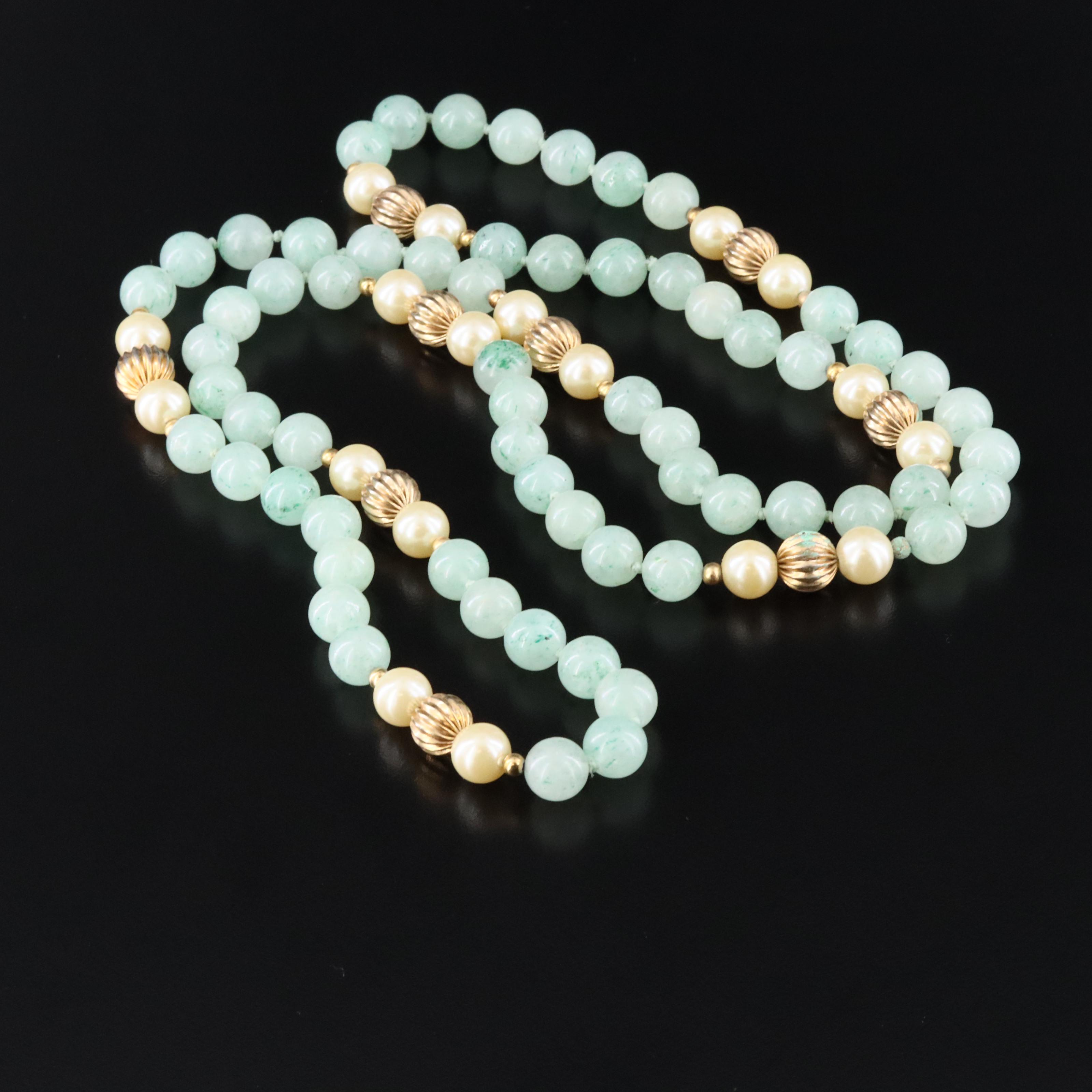 Aventurine and Imitation Pearl Bead Necklace