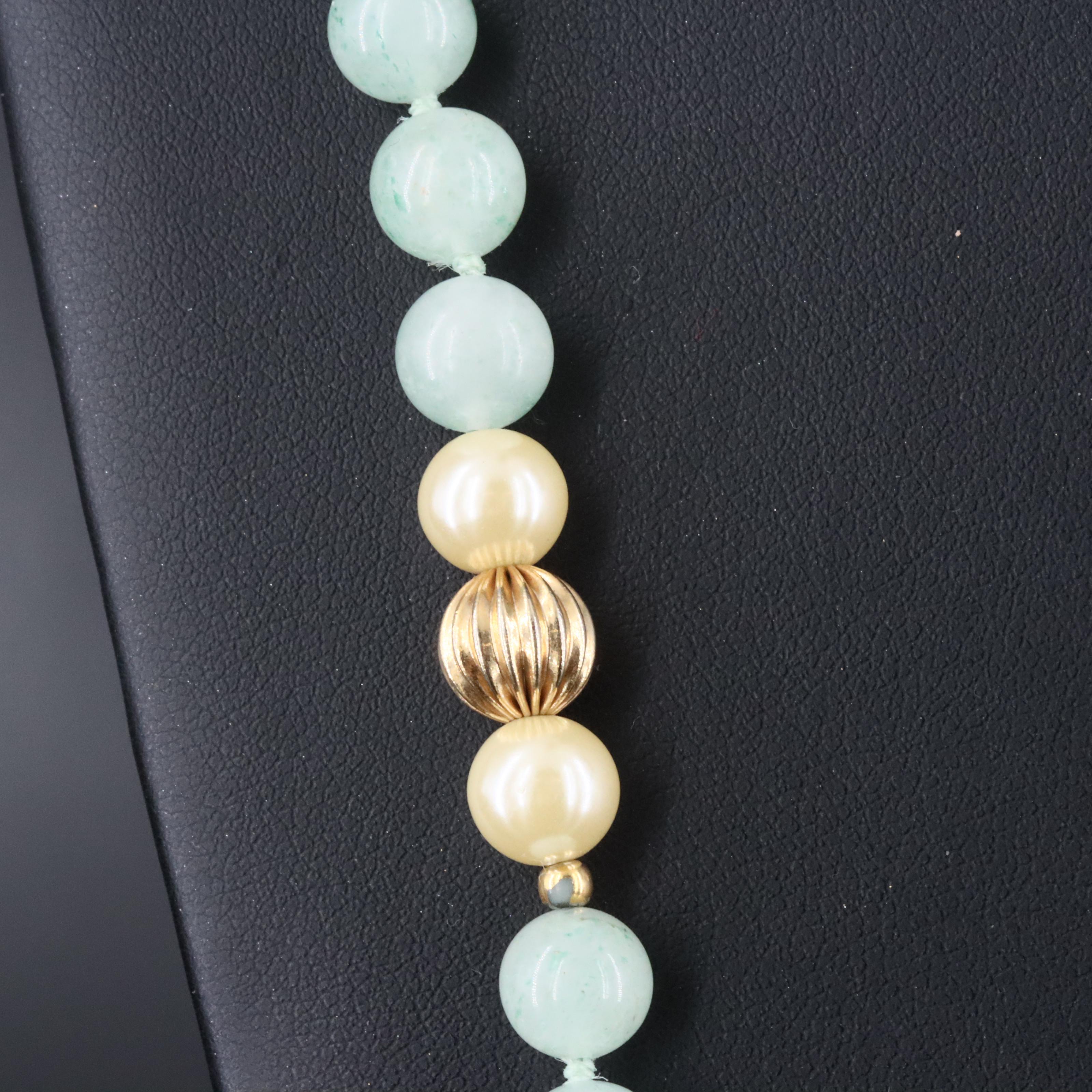 Aventurine and Imitation Pearl Bead Necklace
