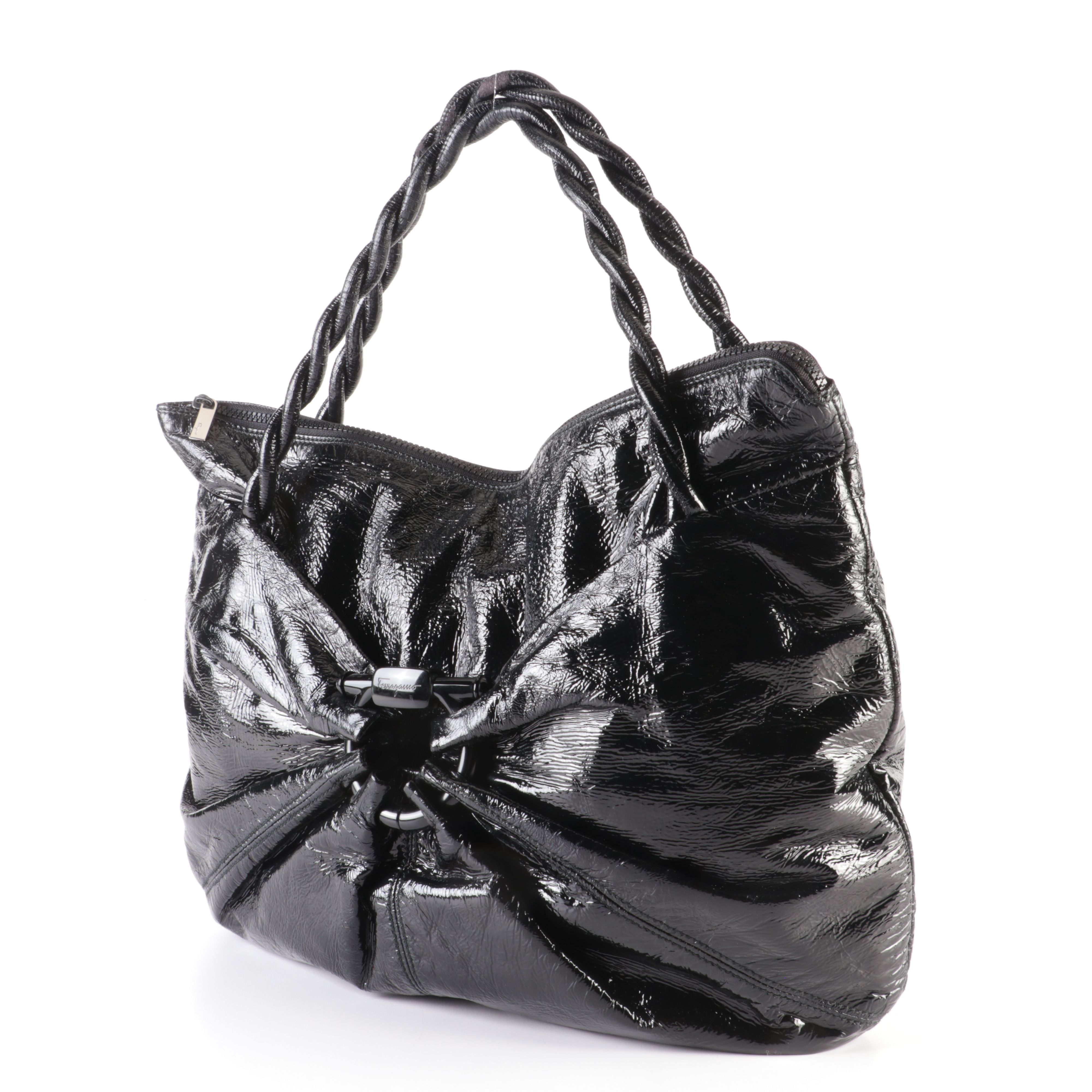 Salvatore Ferragamo Gancini Top Handle Bag in Patent Leather
