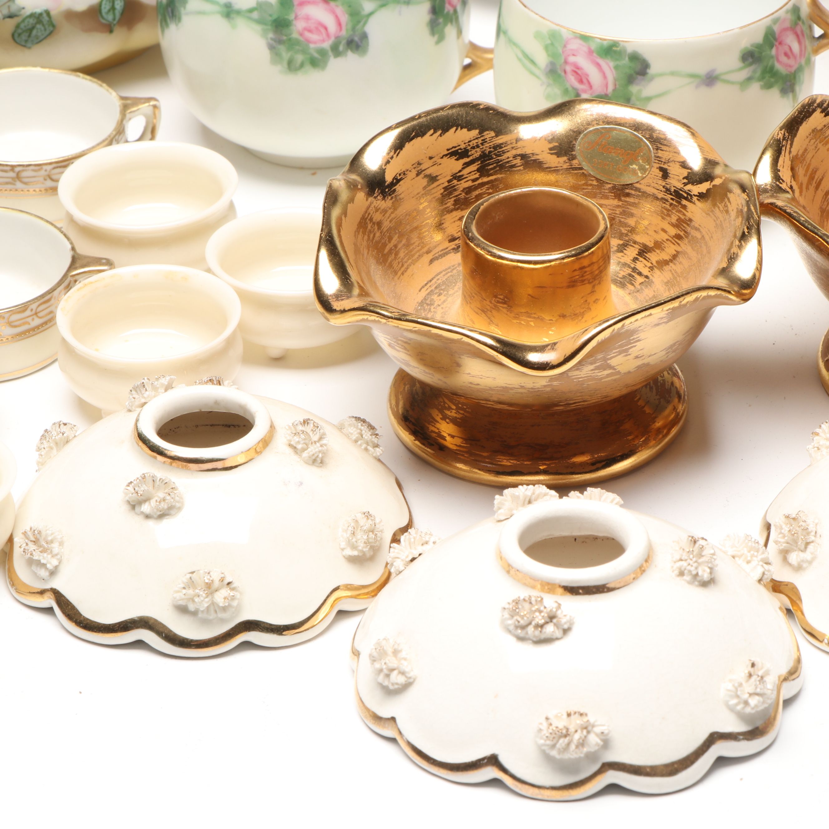 Belleek and Japanese Salt Cellars with Other Vintage Ceramic Table Accessories