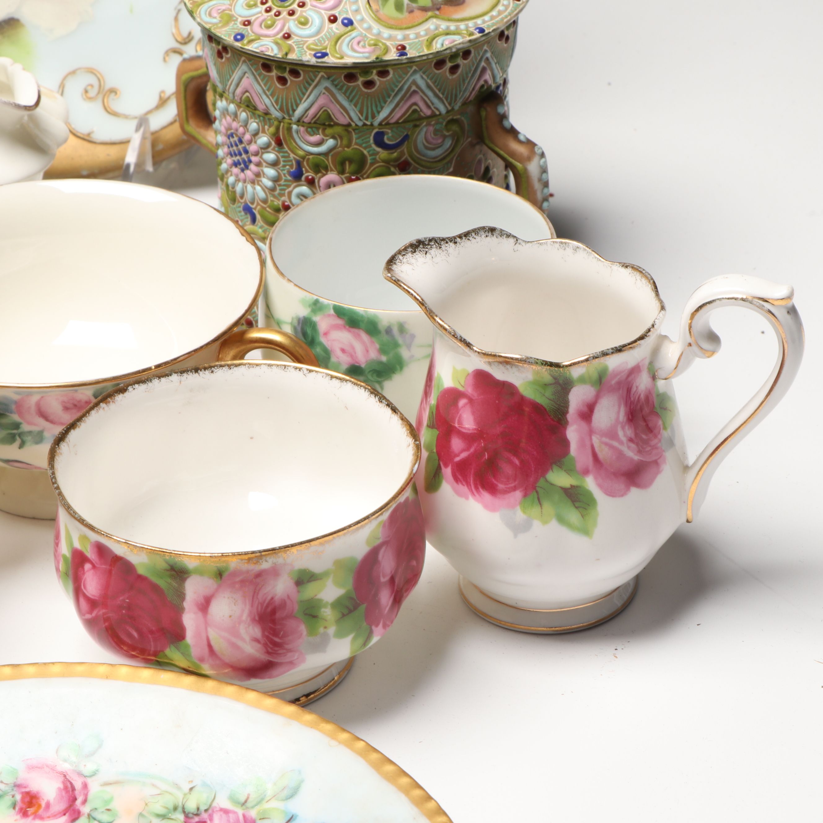 Belleek and Japanese Salt Cellars with Other Vintage Ceramic Table Accessories