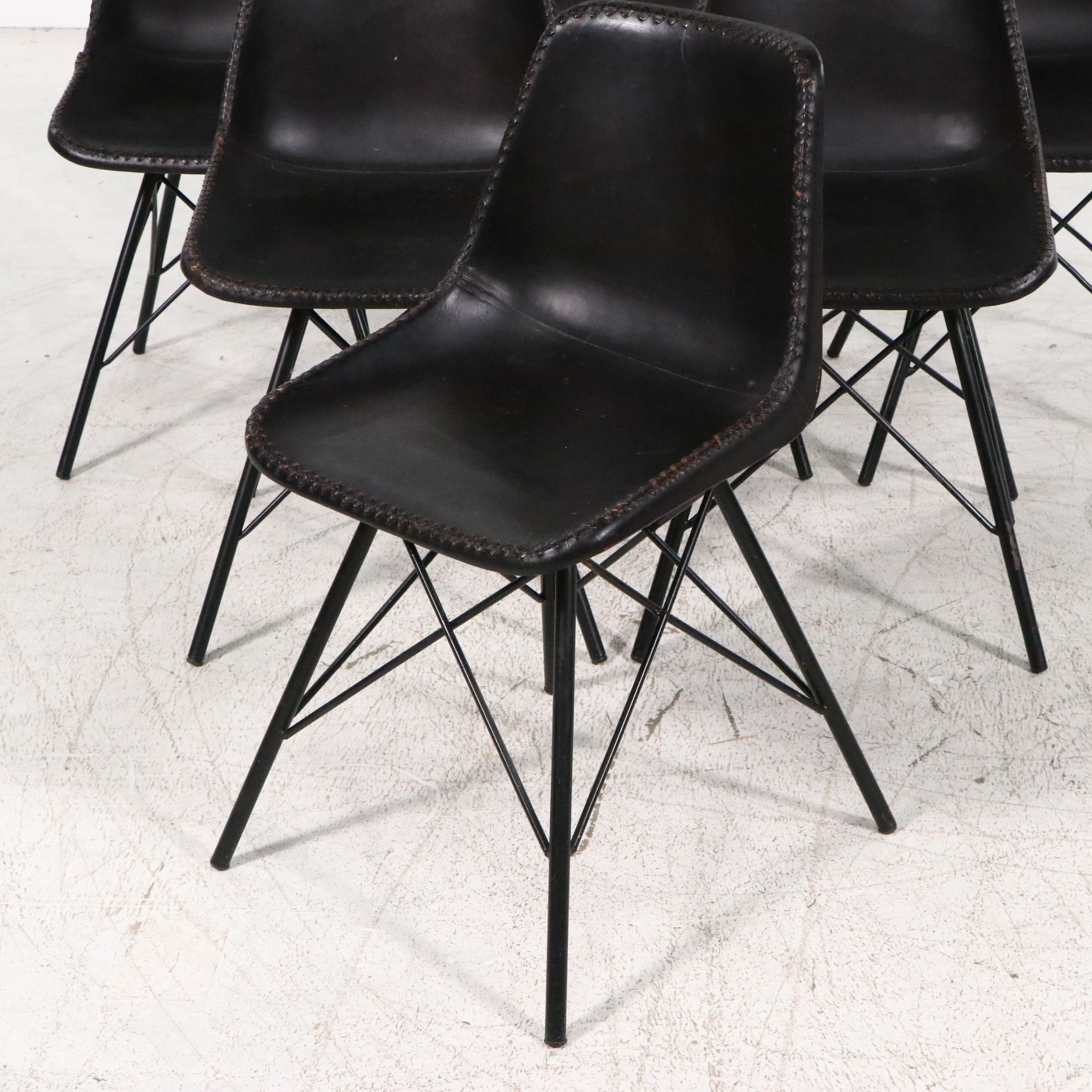 Set of Six Contemporary Leather Upholstered Shell Dining Chairs