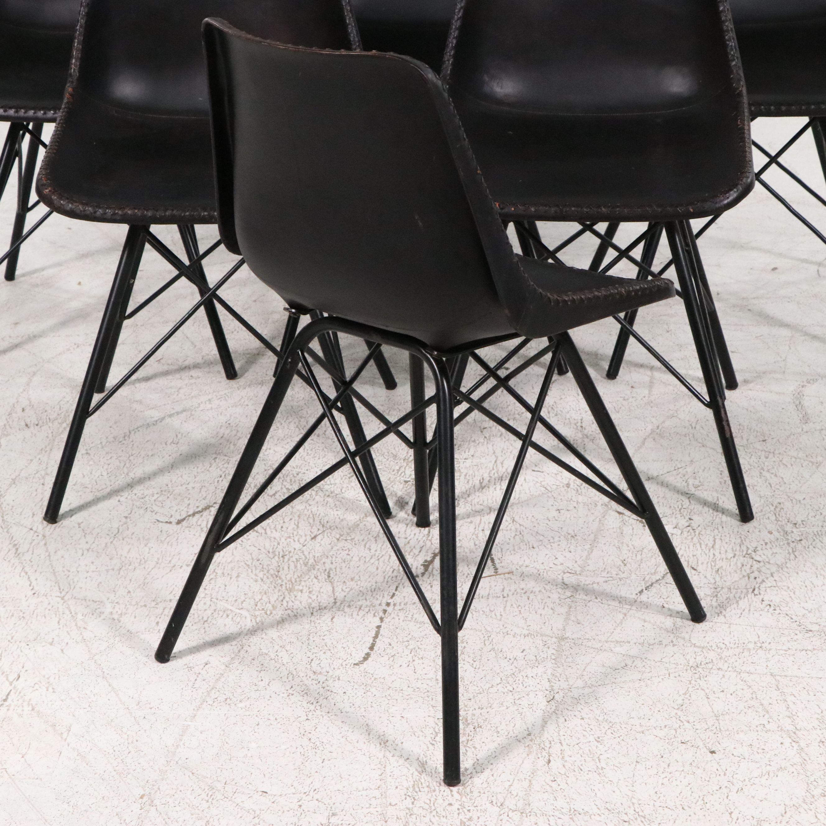 Set of Six Contemporary Leather Upholstered Shell Dining Chairs
