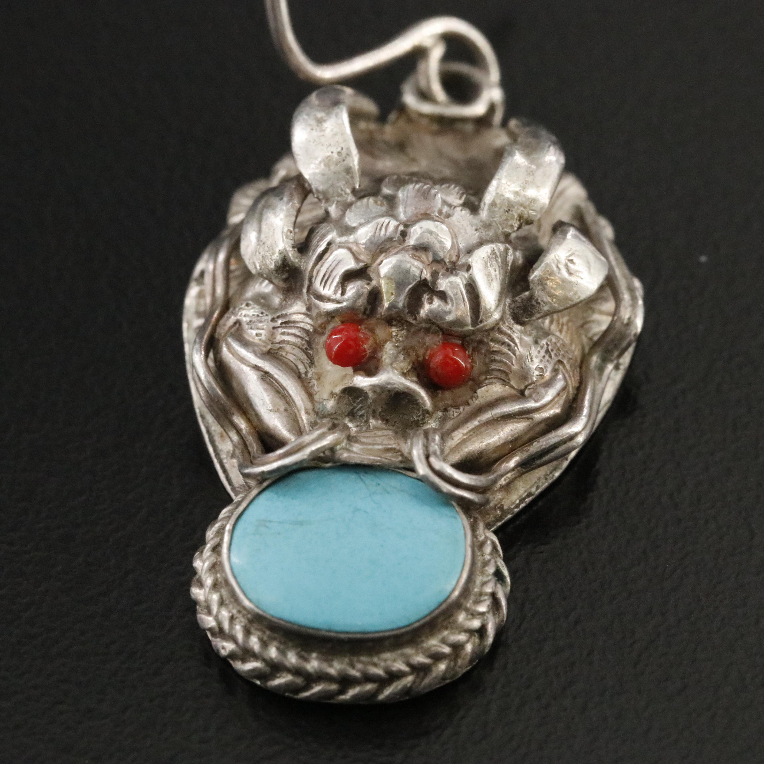 Sterling Faux Turquoise Dragon Drop Earrings