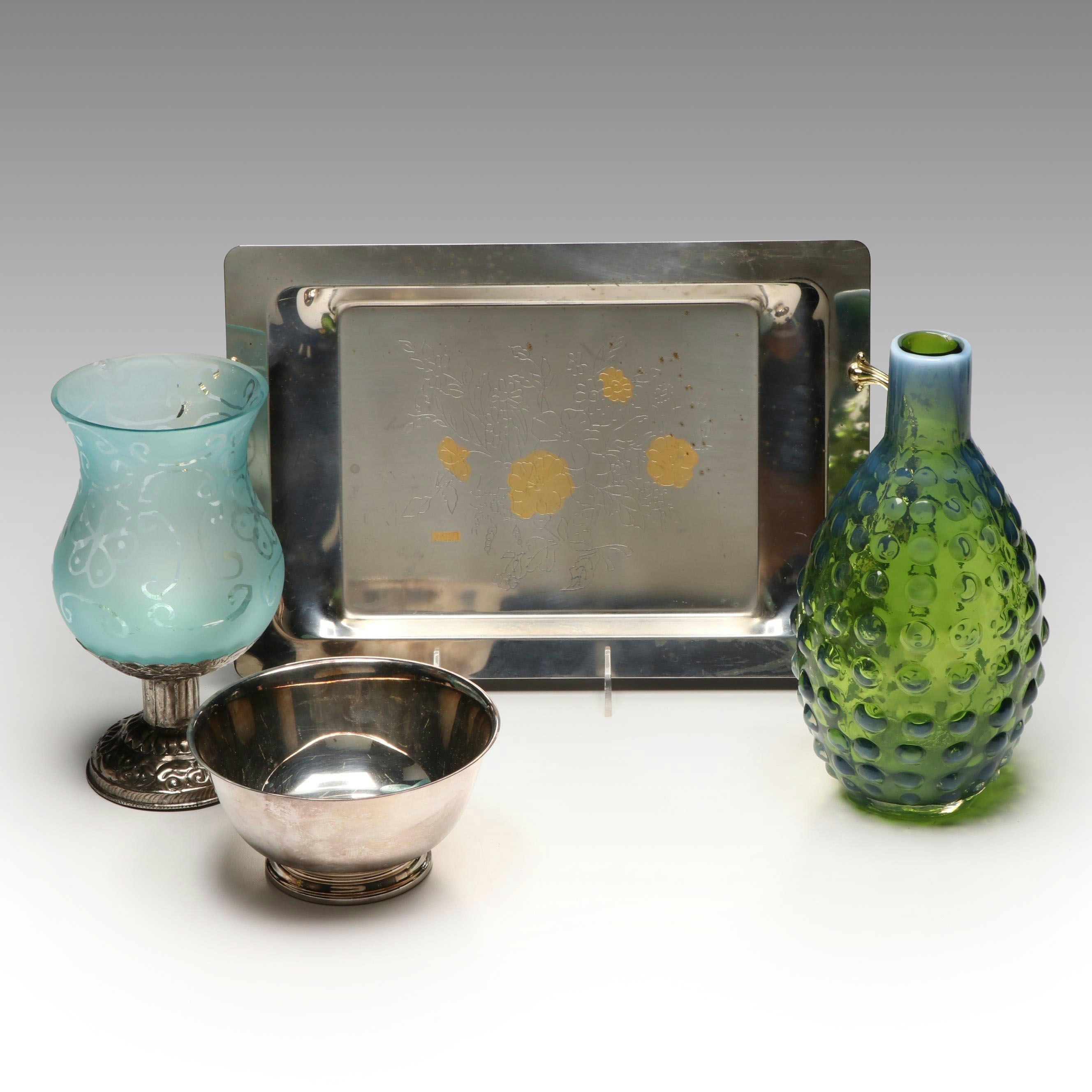 Hobnail Glass Vase, Oneida Paul Revere Metal Bowl, and More Table Décor