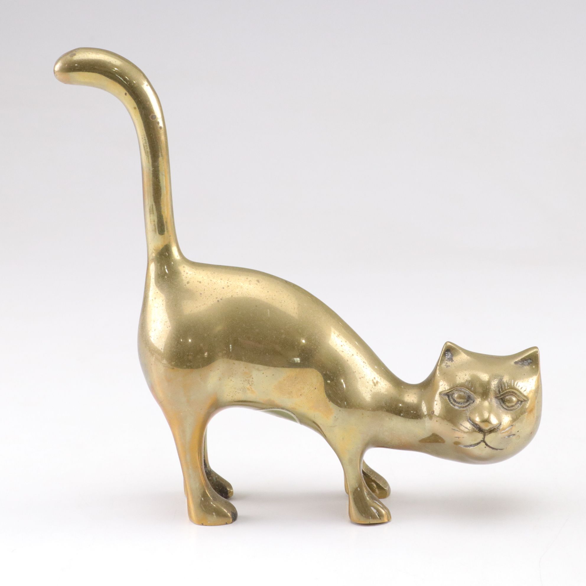 Amber Hand Blown Glass Pumpkin and Brass Cat Figurine