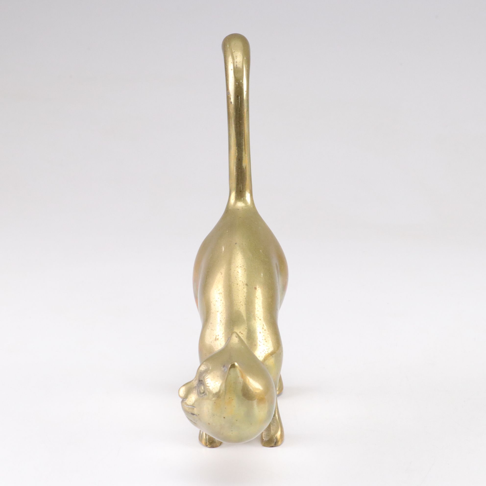 Amber Hand Blown Glass Pumpkin and Brass Cat Figurine