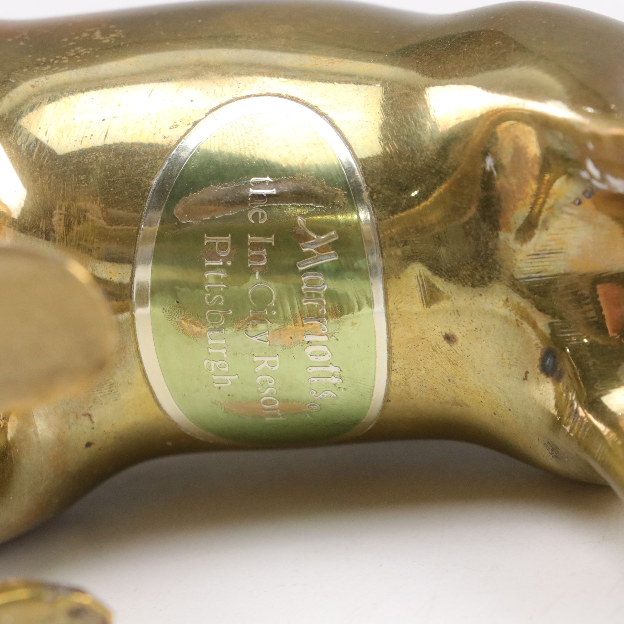 Amber Hand Blown Glass Pumpkin and Brass Cat Figurine