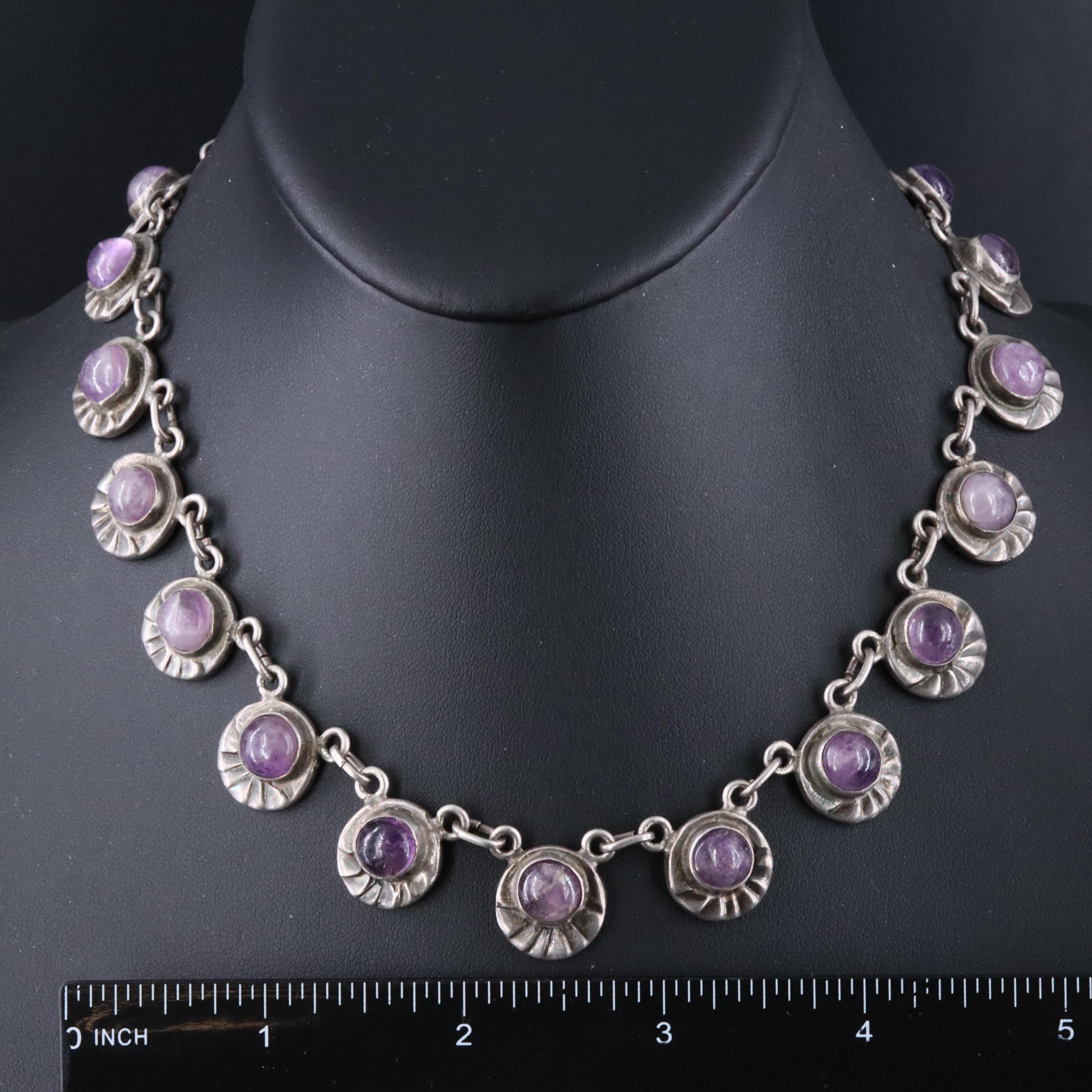 Mexican Modernist Sterling Amethyst Necklace