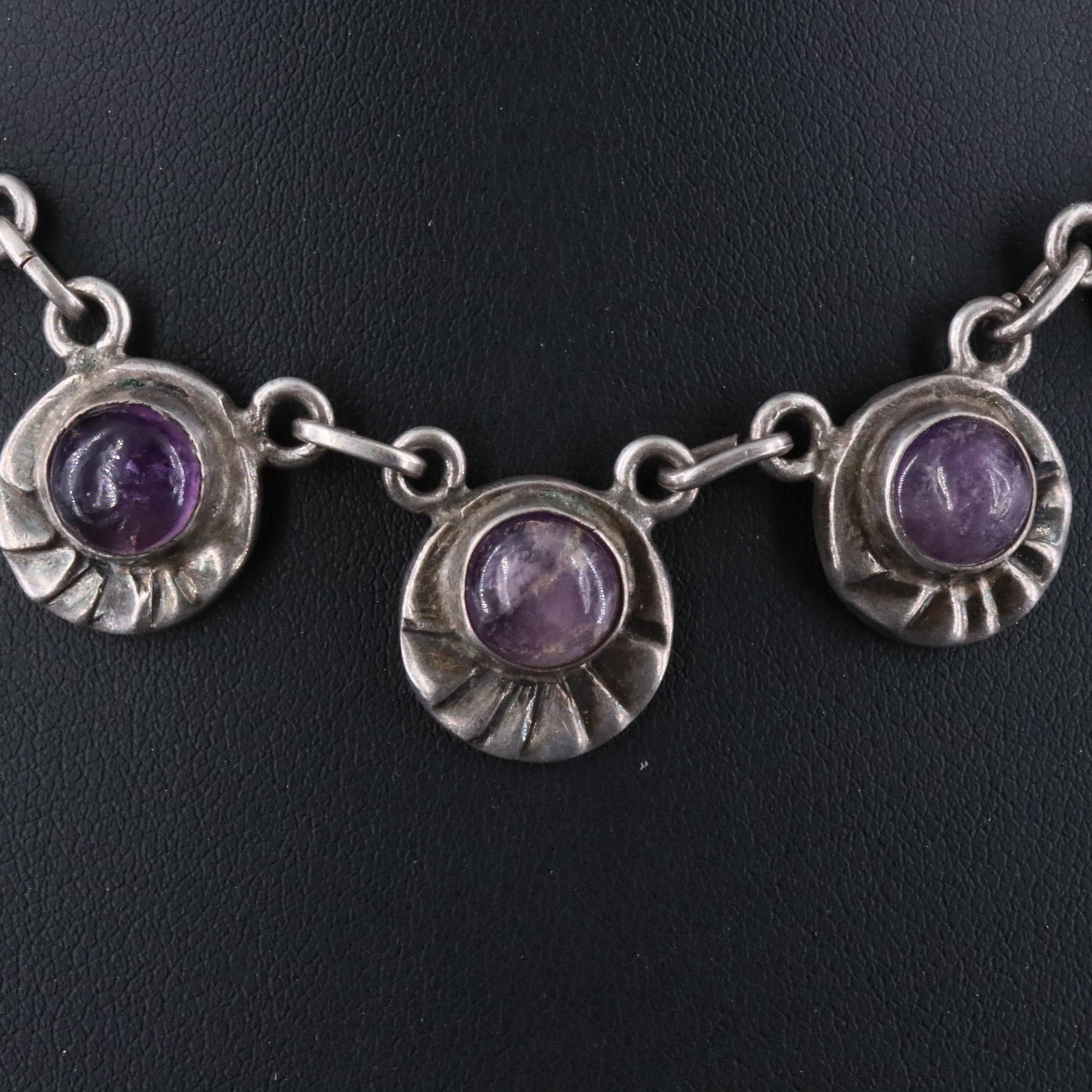 Mexican Modernist Sterling Amethyst Necklace