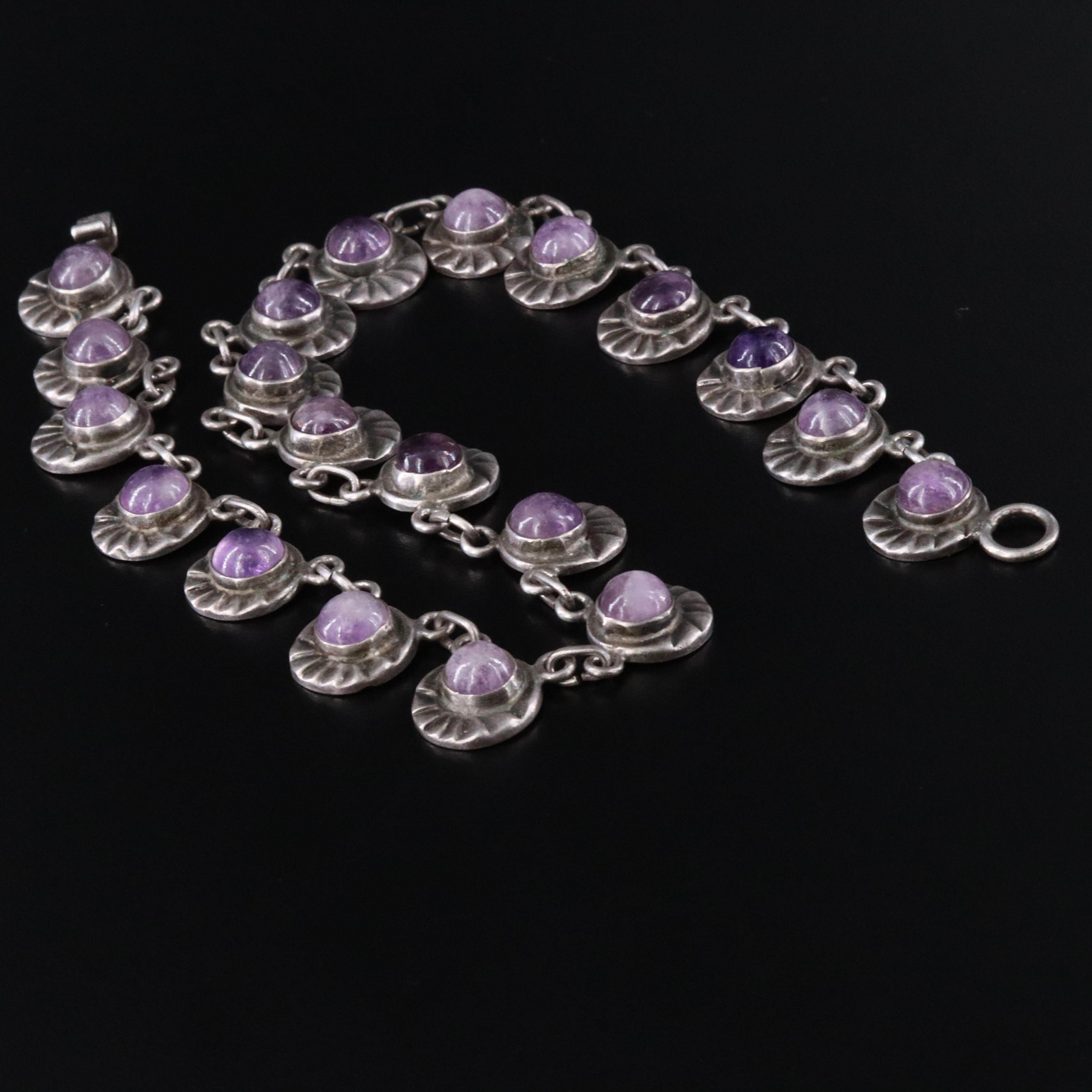 Mexican Modernist Sterling Amethyst Necklace