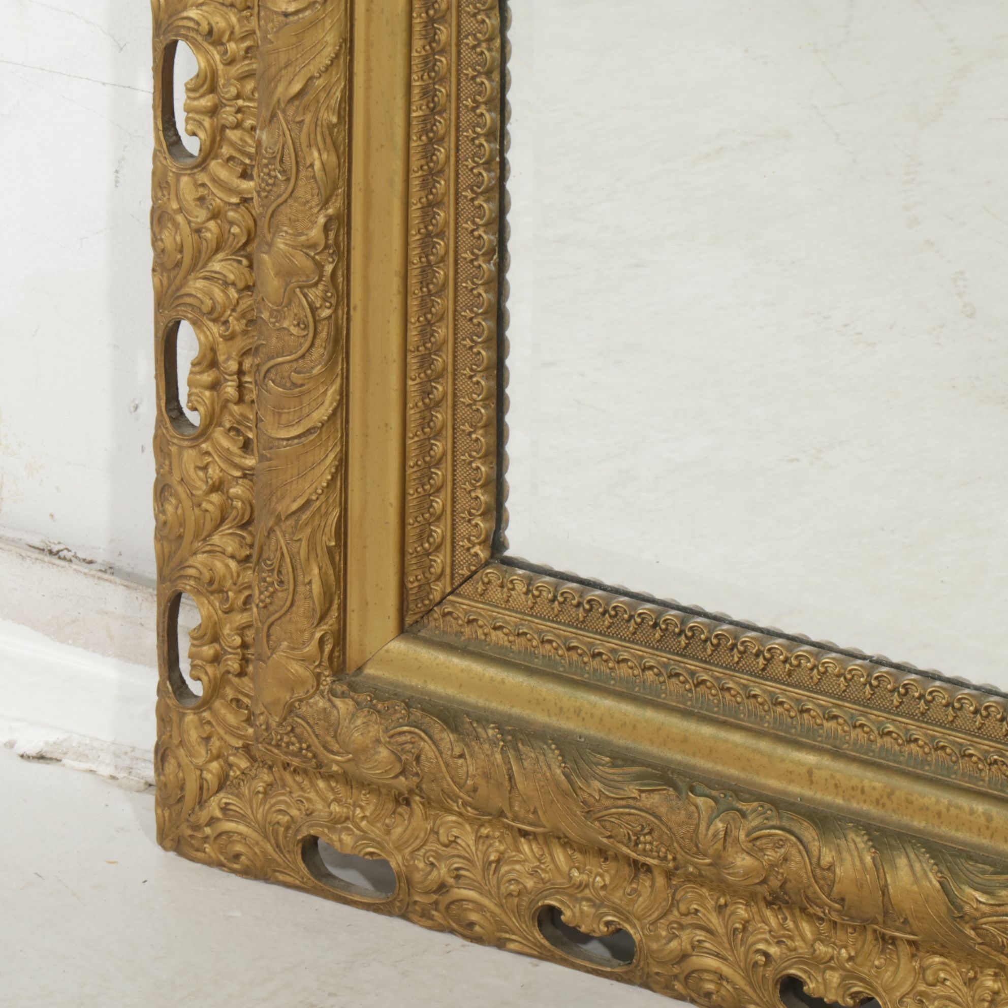 Baroque Style Rectangular Wall Mirror with Gold Toned Frame
