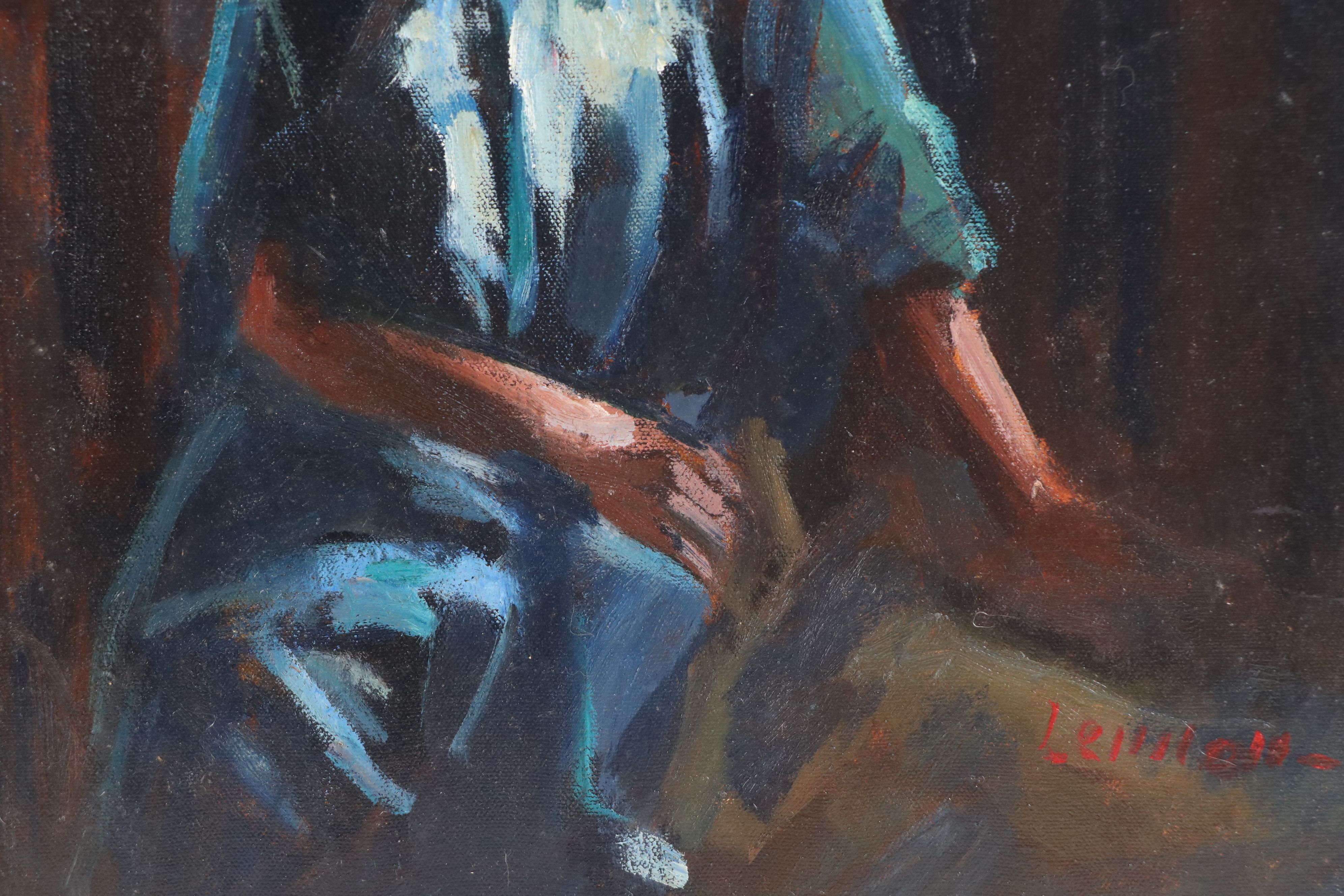 Bernard Lennon Oil Painting "Seated Figure," Late 20th Century