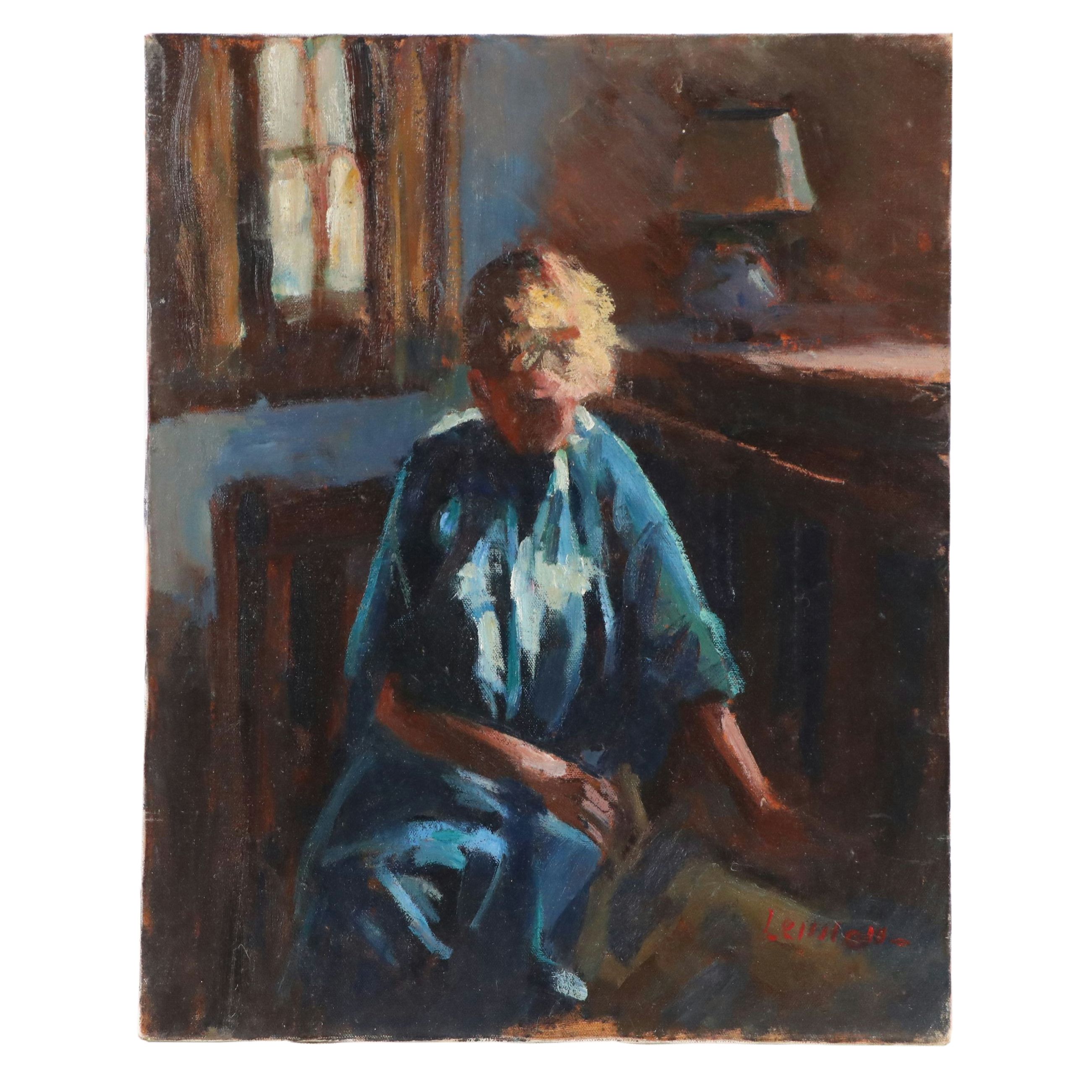 Bernard Lennon Oil Painting "Seated Figure," Late 20th Century