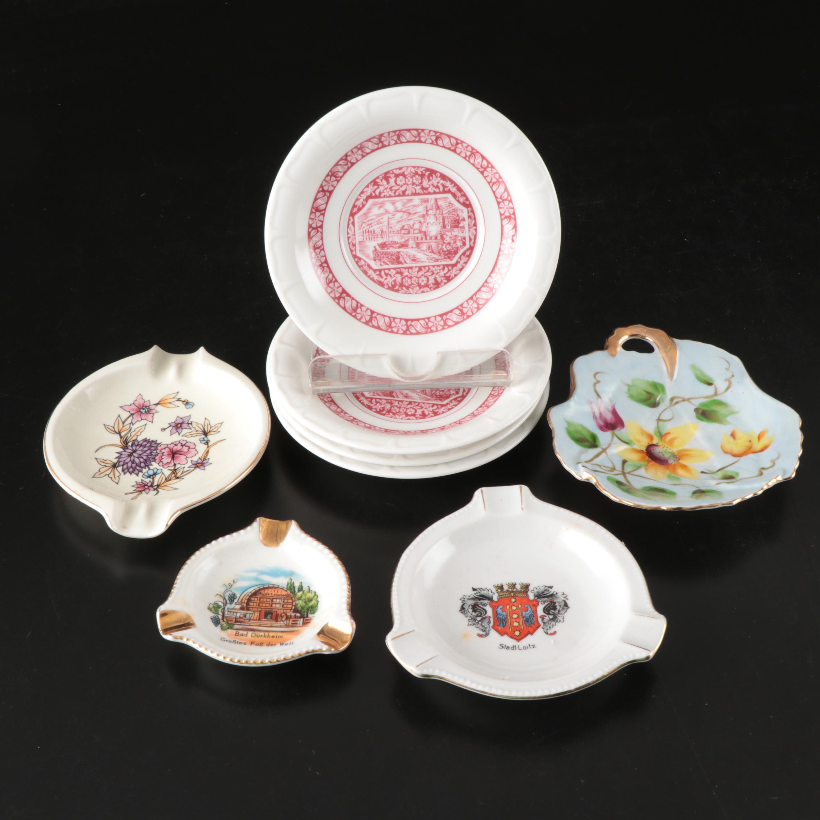 Souvenir Ashtrays with Ceramic Plates, and Bowl