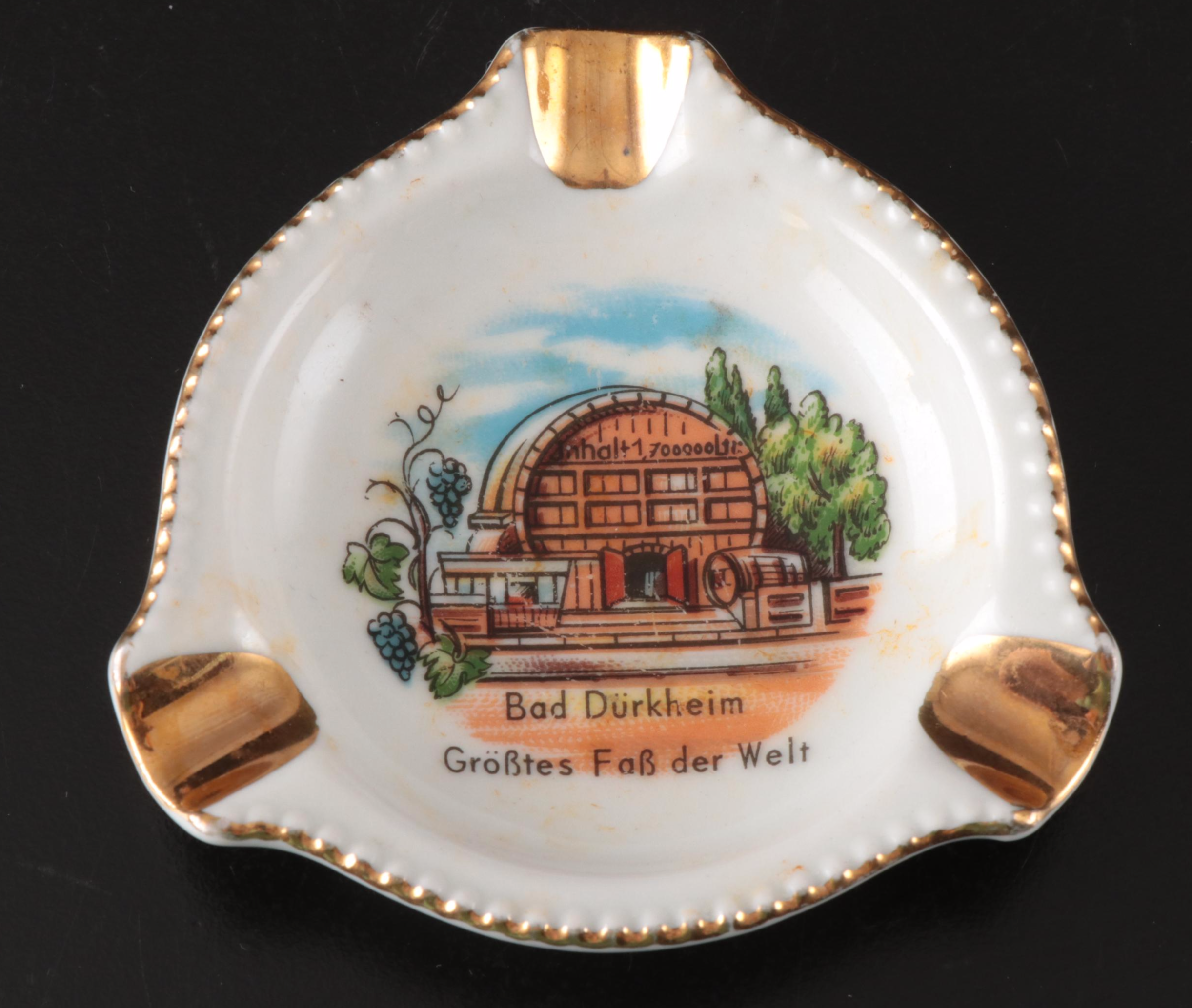 Souvenir Ashtrays with Ceramic Plates, and Bowl