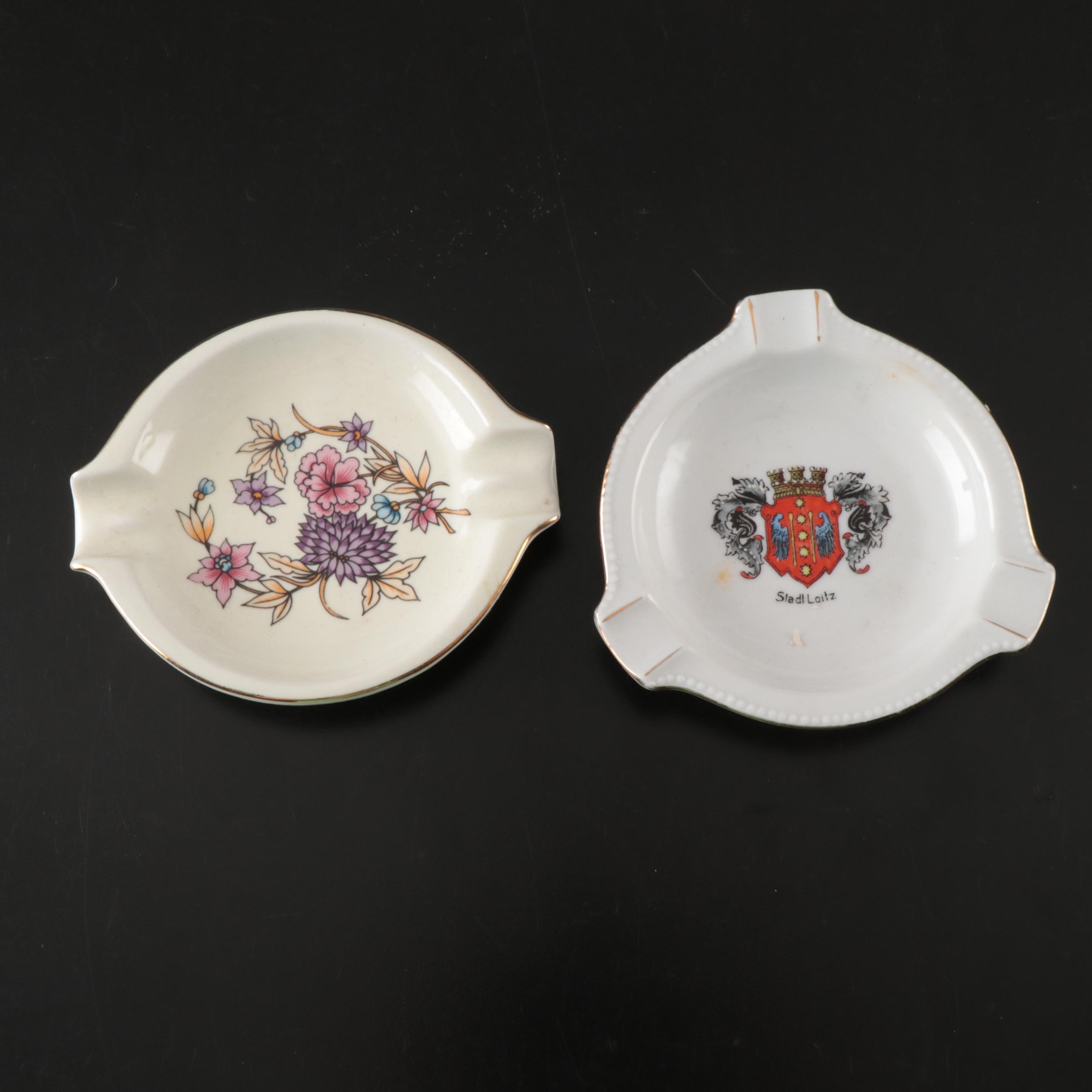 Souvenir Ashtrays with Ceramic Plates, and Bowl