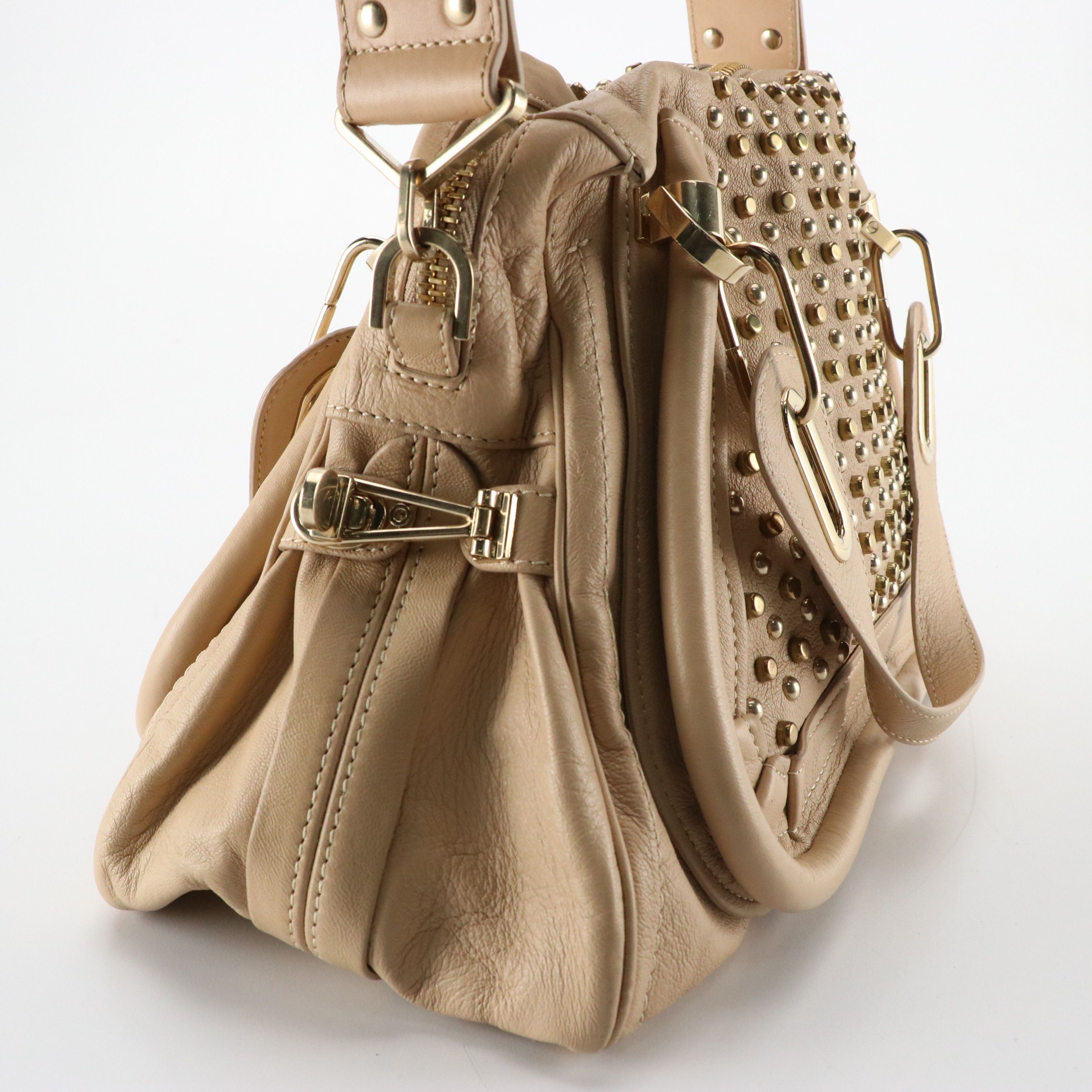 Chloe Paraty Bag in Studded Beige Leather