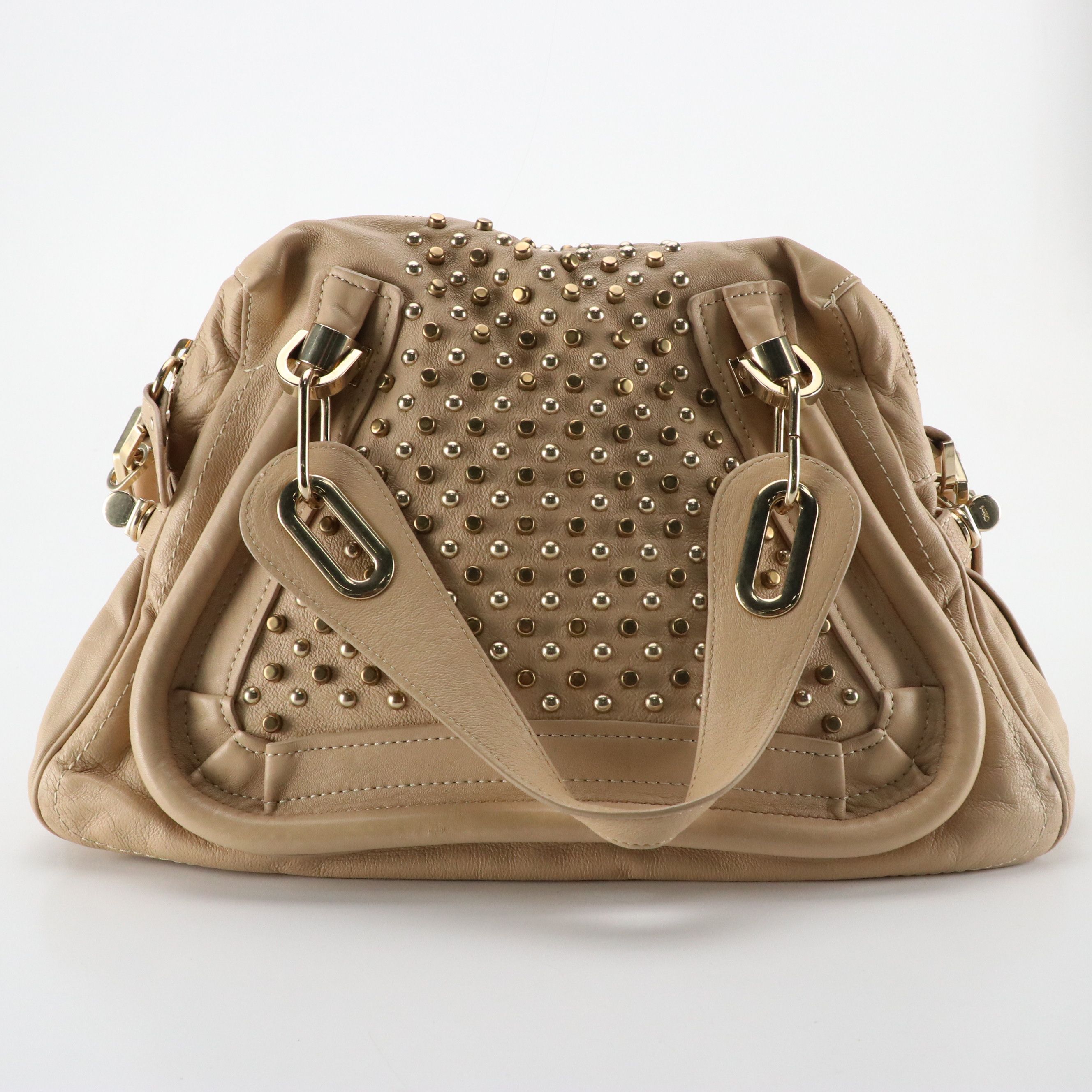Chloe Paraty Bag in Studded Beige Leather