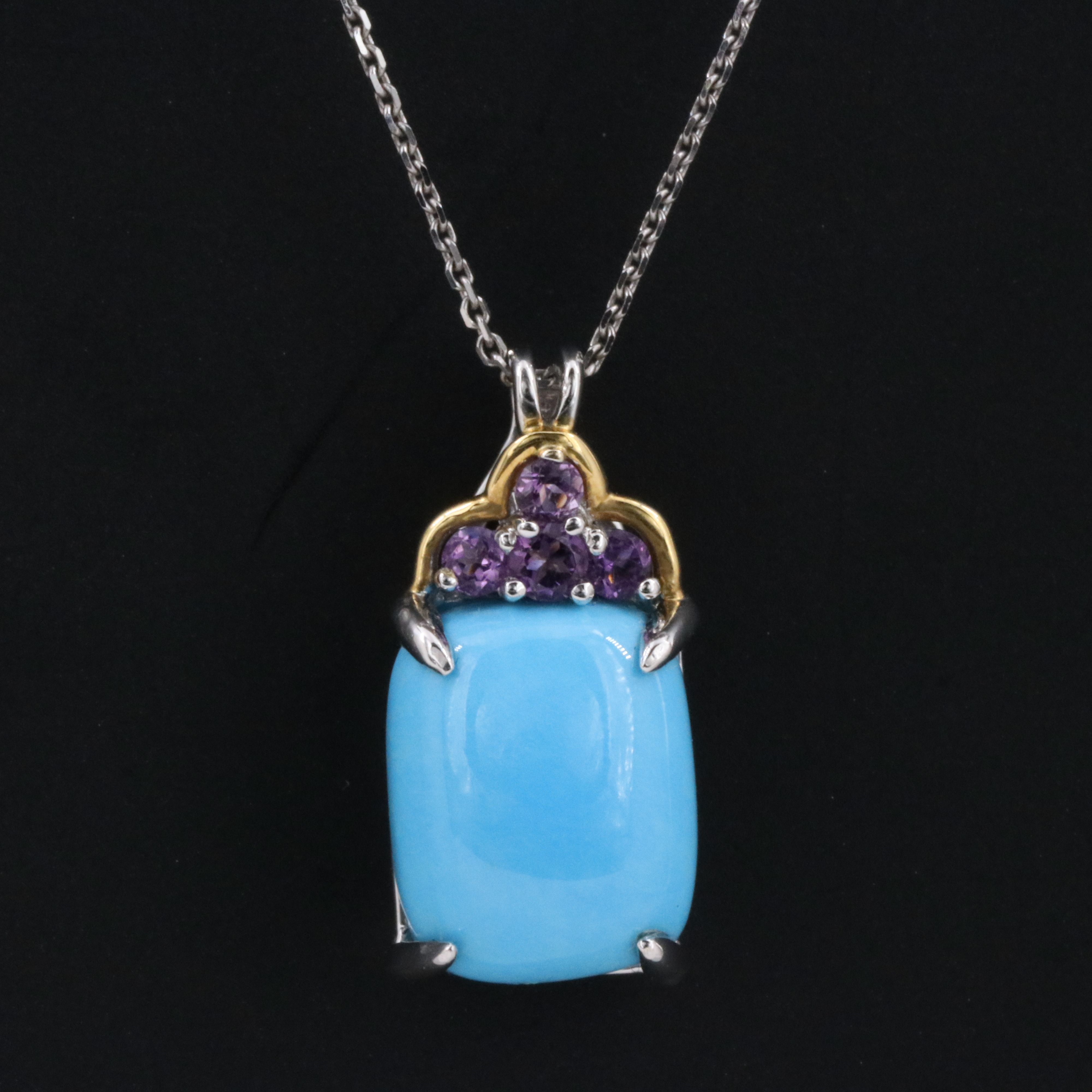18K Turquoise and Amethyst Pendant Necklace