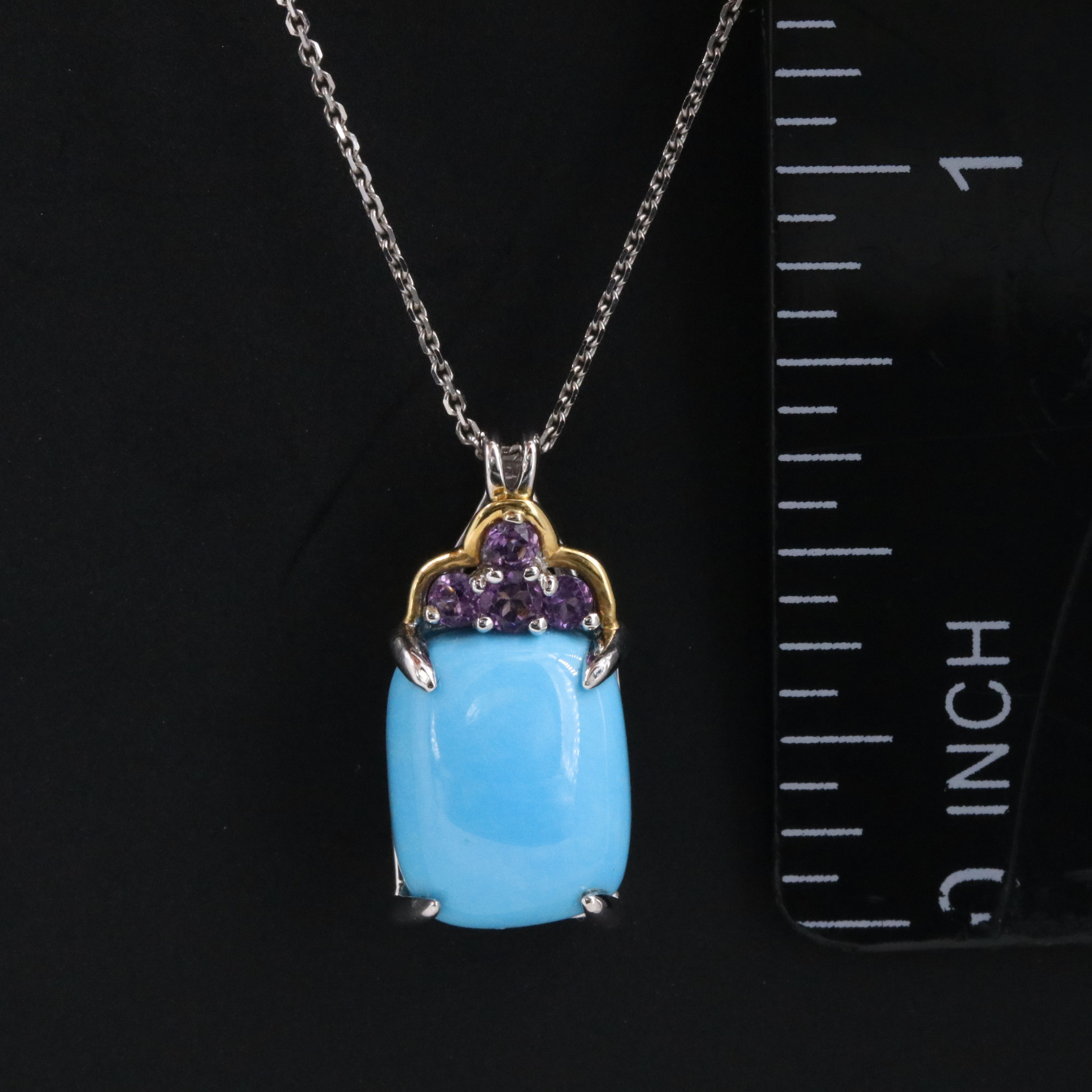 18K Turquoise and Amethyst Pendant Necklace