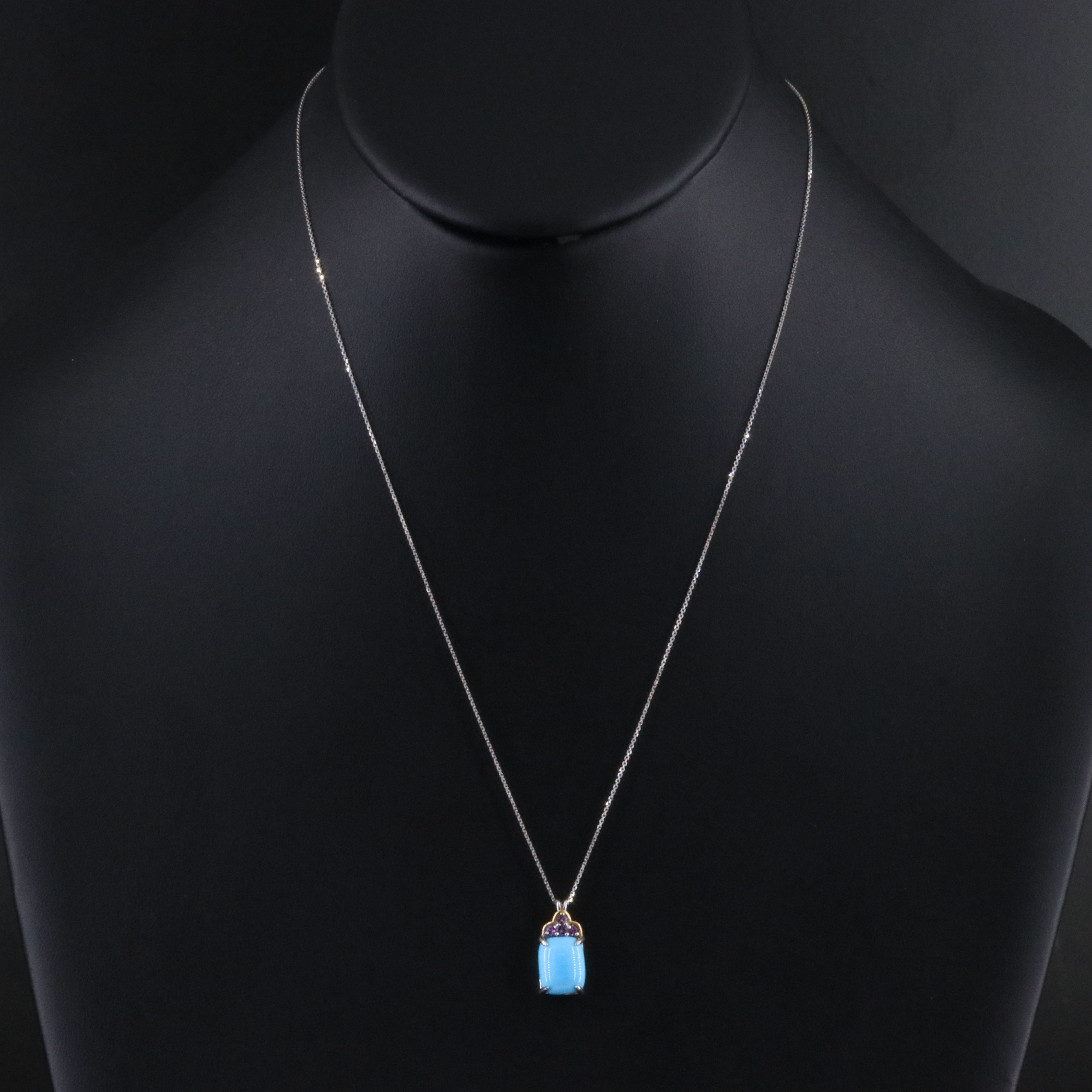 18K Turquoise and Amethyst Pendant Necklace