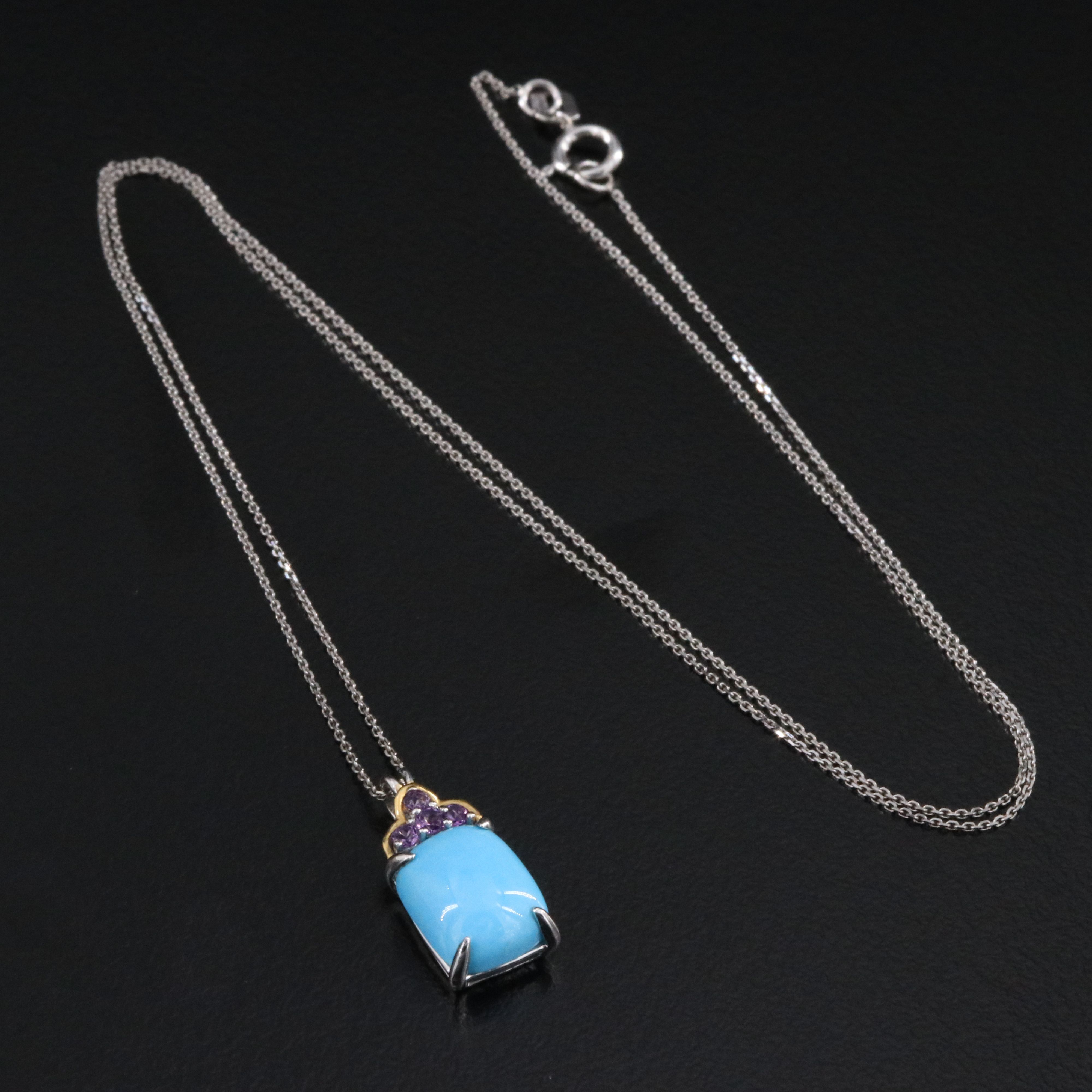 18K Turquoise and Amethyst Pendant Necklace