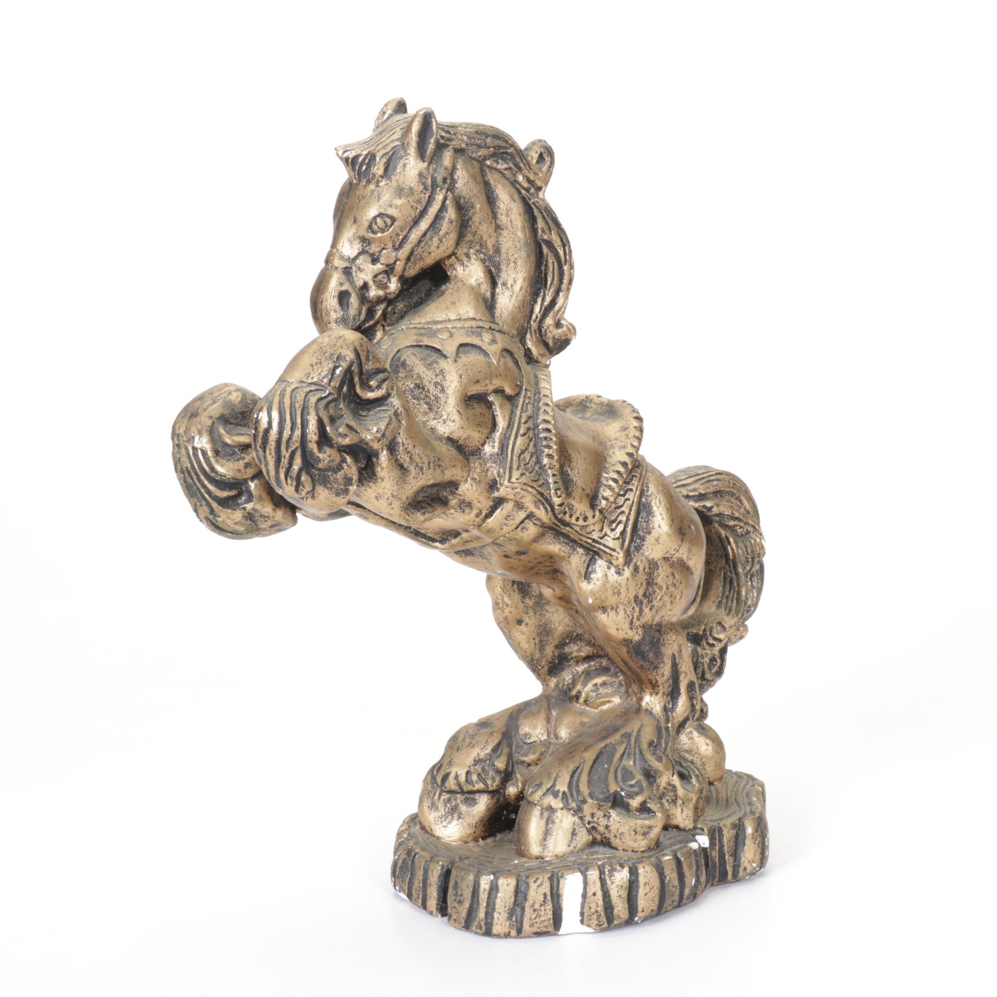Gold Painted Rearing Horse Figurine