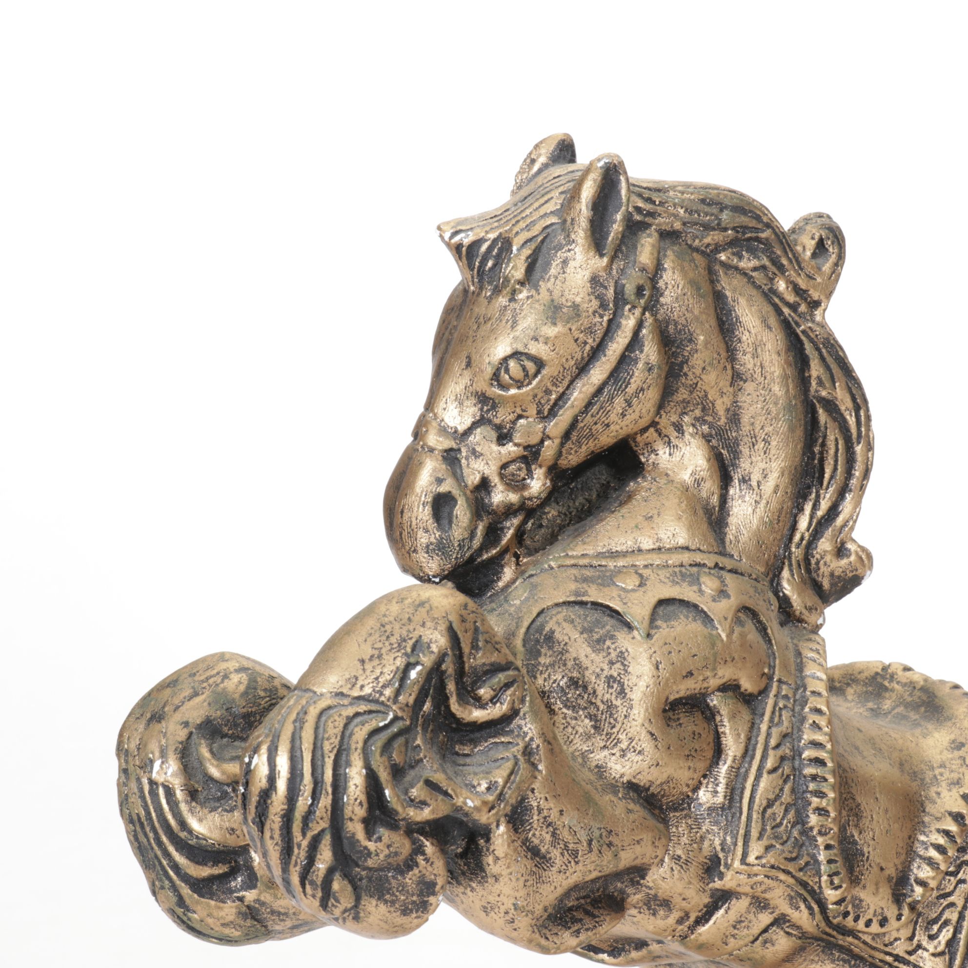 Gold Painted Rearing Horse Figurine