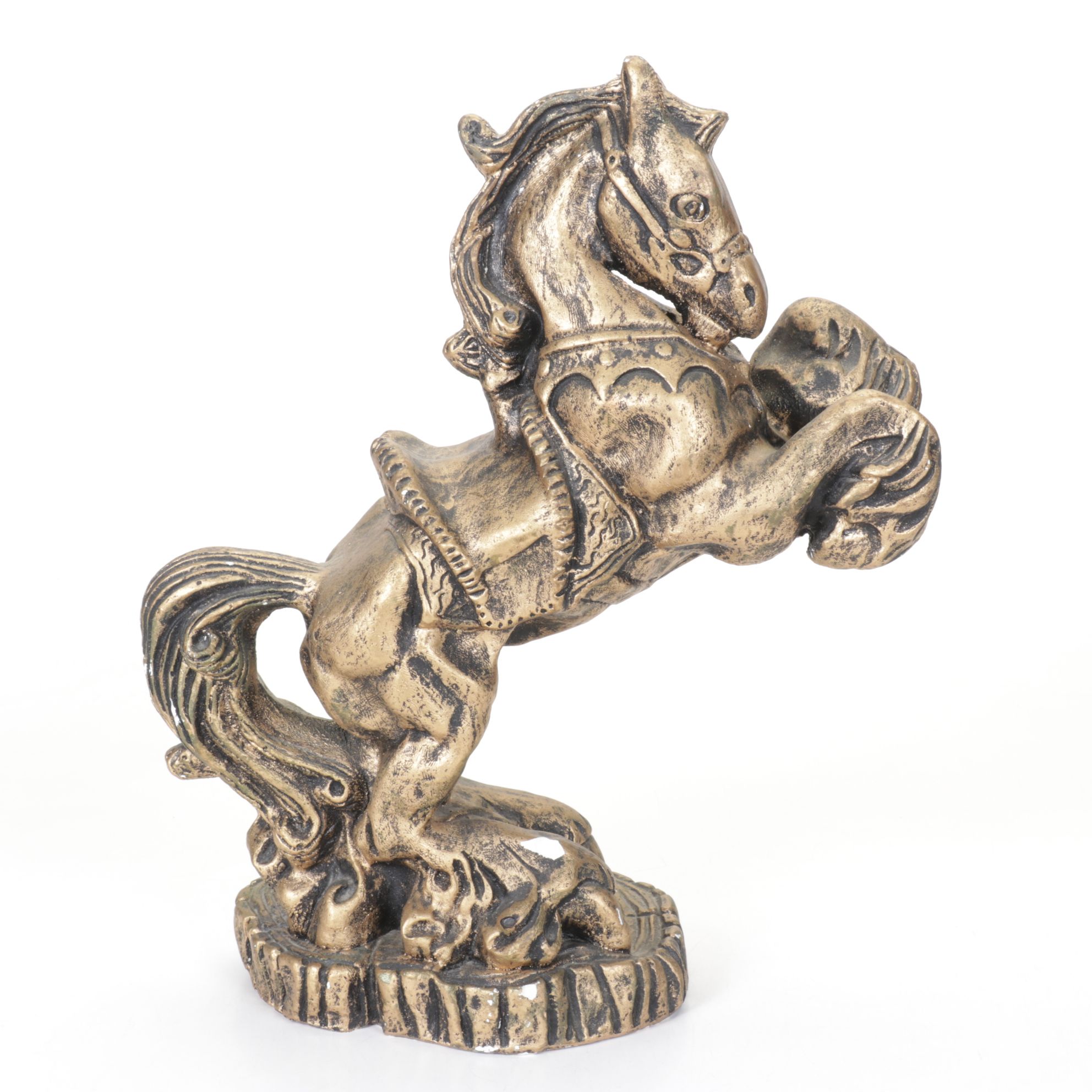 Gold Painted Rearing Horse Figurine